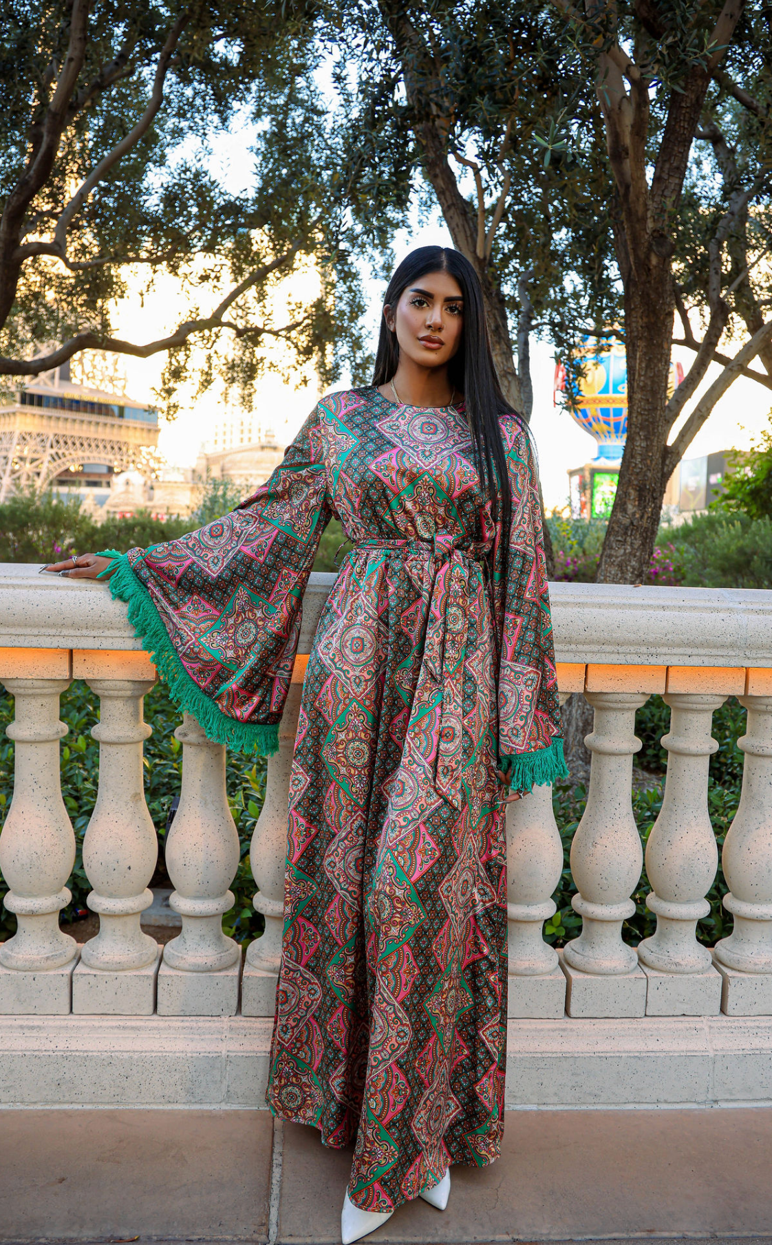 Moroccan print captivated in tassel modest maxi dress Kabayare