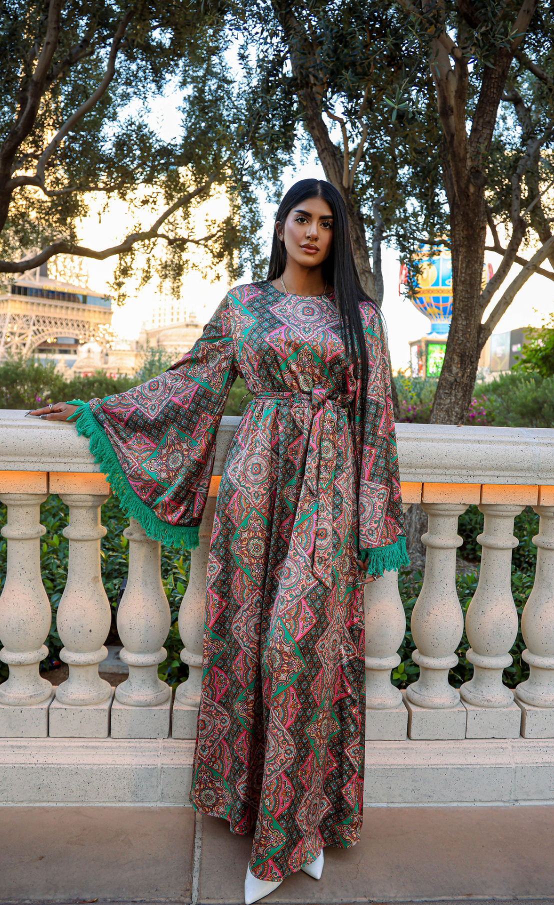 Moroccan print captivated in tassel modest maxi dress Kabayare