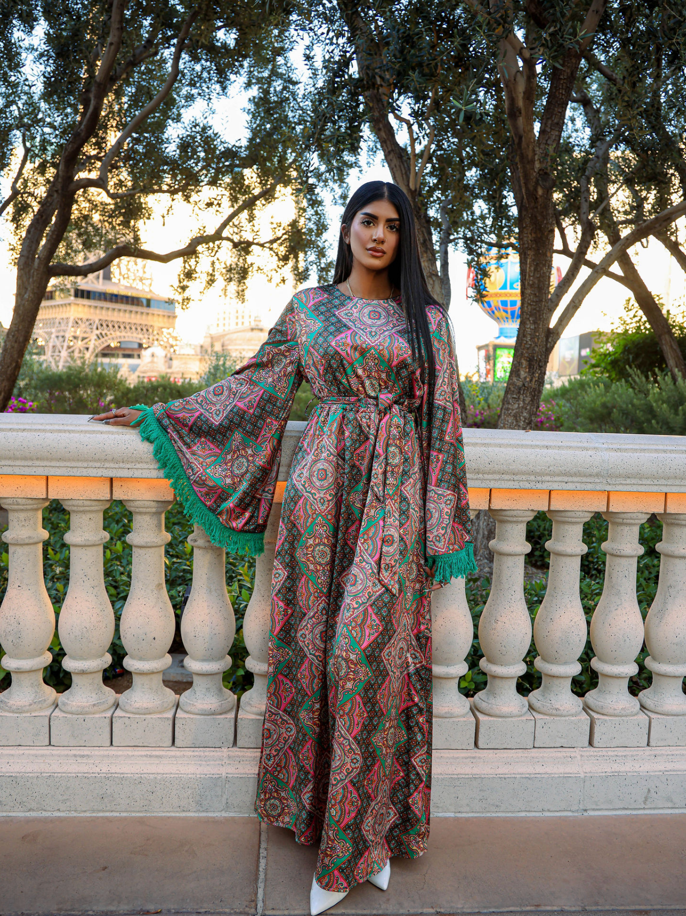 Moroccan print captivated in tassel modest maxi dress Kabayare