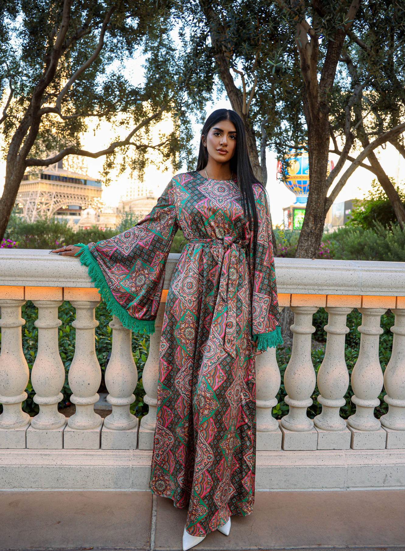 Moroccan print captivated in tassel modest maxi dress Kabayare