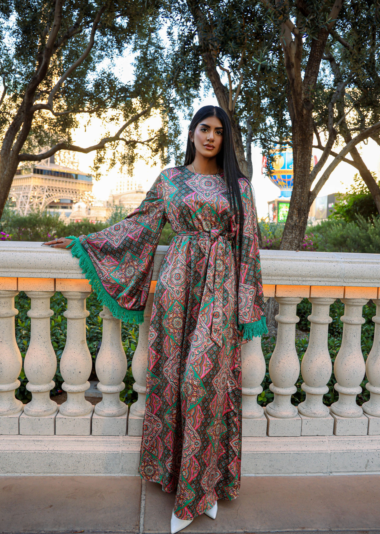 Moroccan print captivated in tassel modest maxi dress Kabayare
