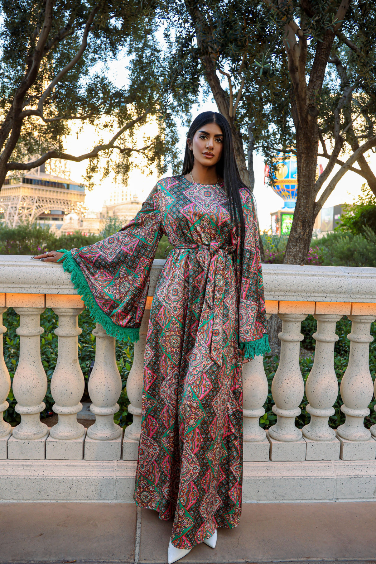 Moroccan print captivated in tassel modest maxi dress Kabayare