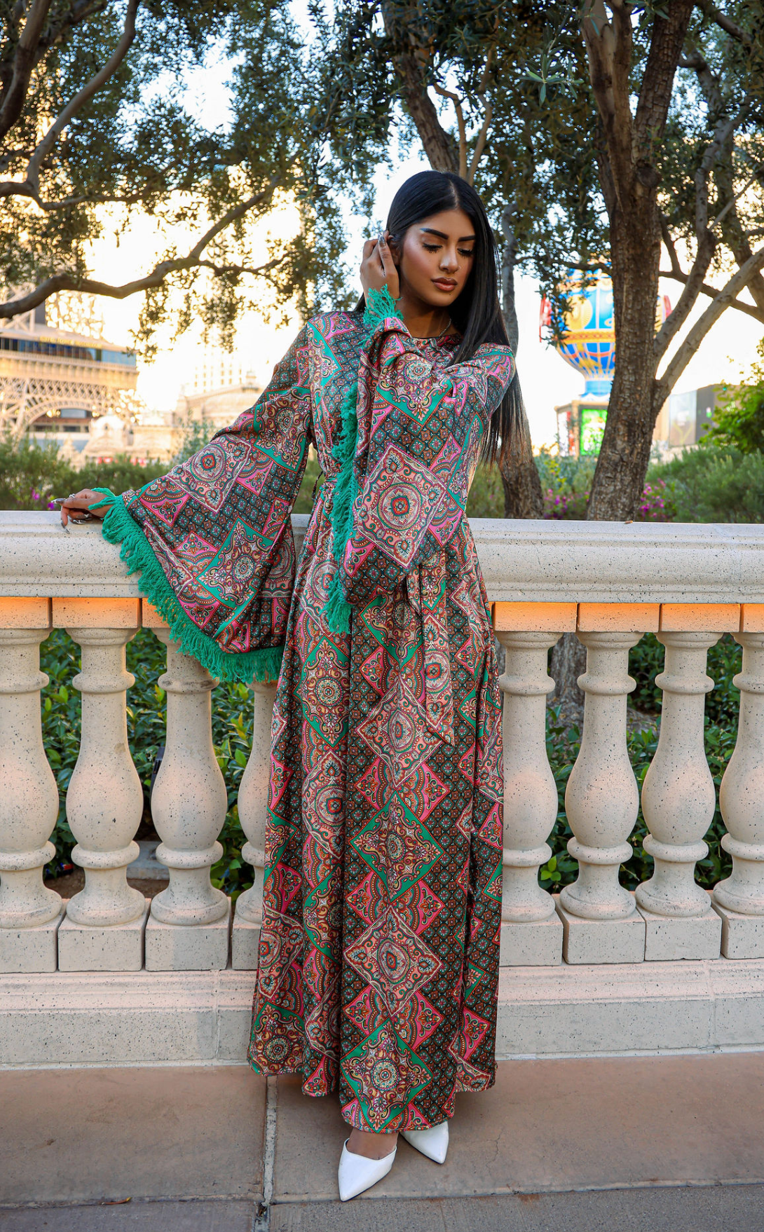 Moroccan print captivated in tassel modest maxi dress Kabayare