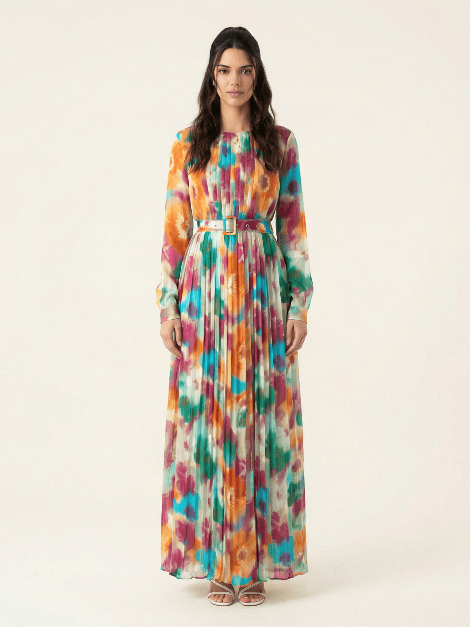 Nadine dreamy print silk chiffon shimmer maxi dress Kabayare