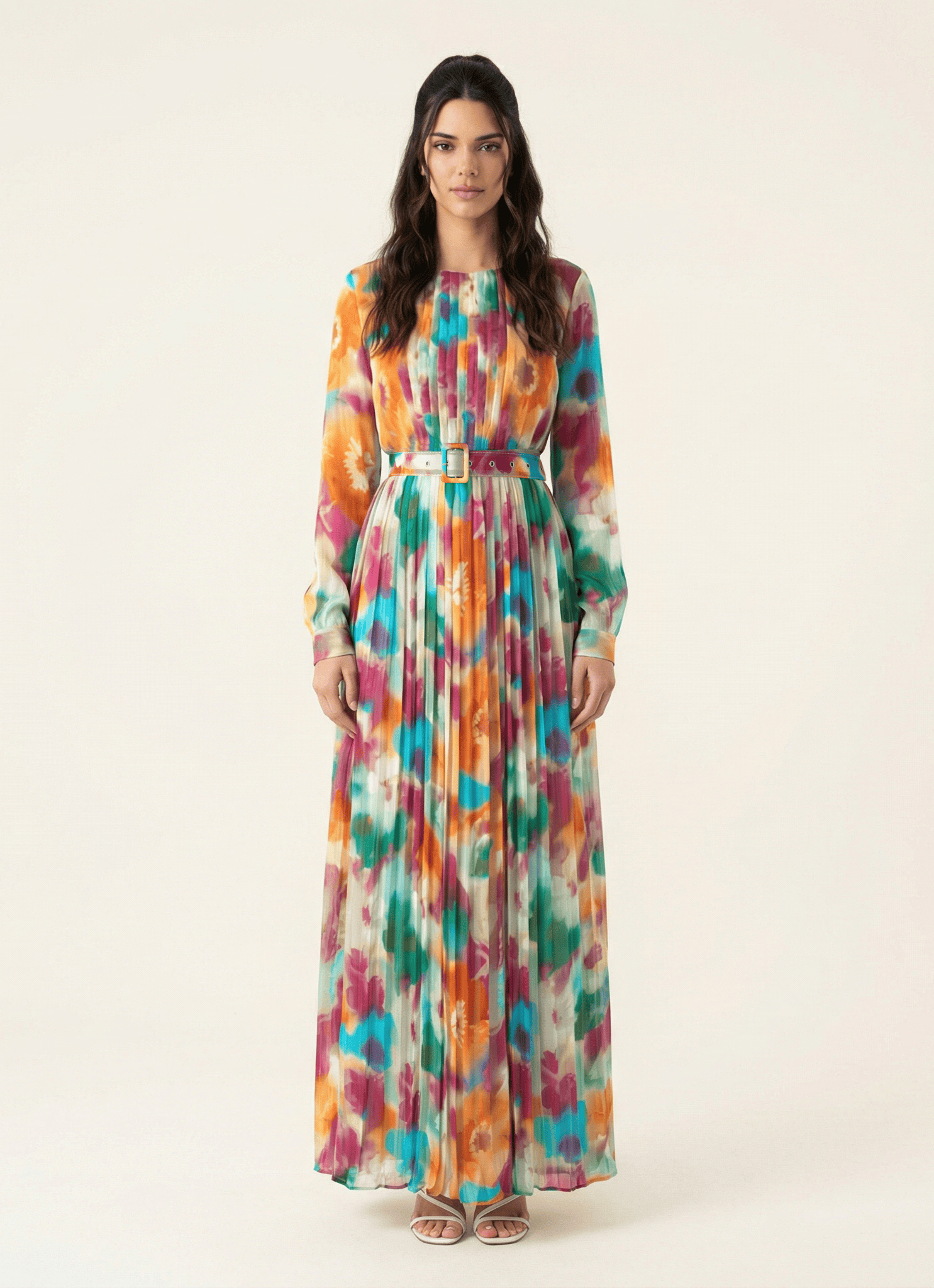 Nadine dreamy print silk chiffon shimmer maxi dress Kabayare