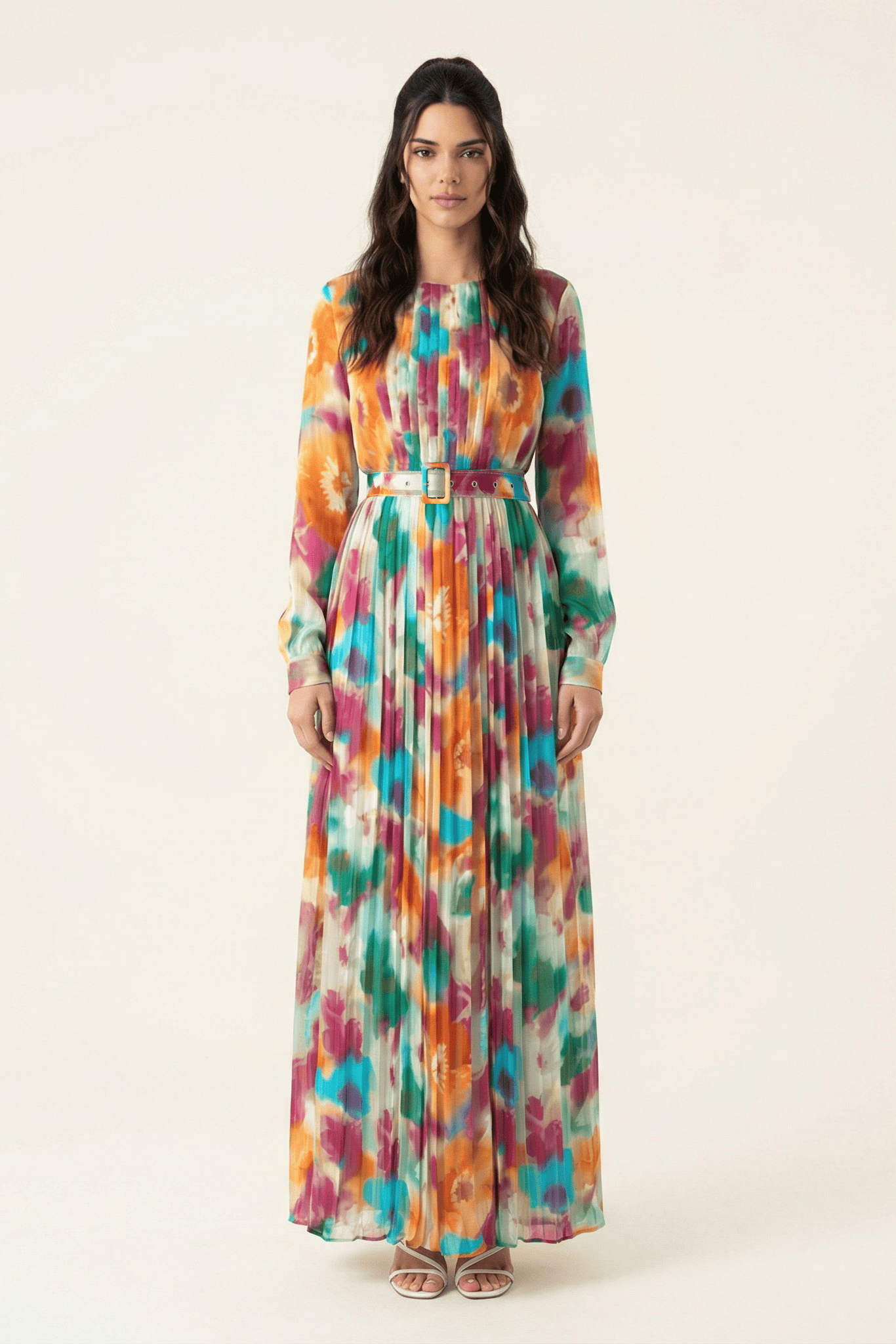 Nadine dreamy print silk chiffon shimmer maxi dress Kabayare
