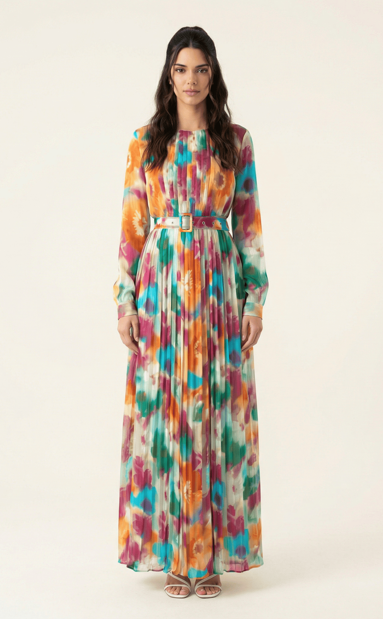 Nadine dreamy print silk chiffon shimmer maxi dress Kabayare