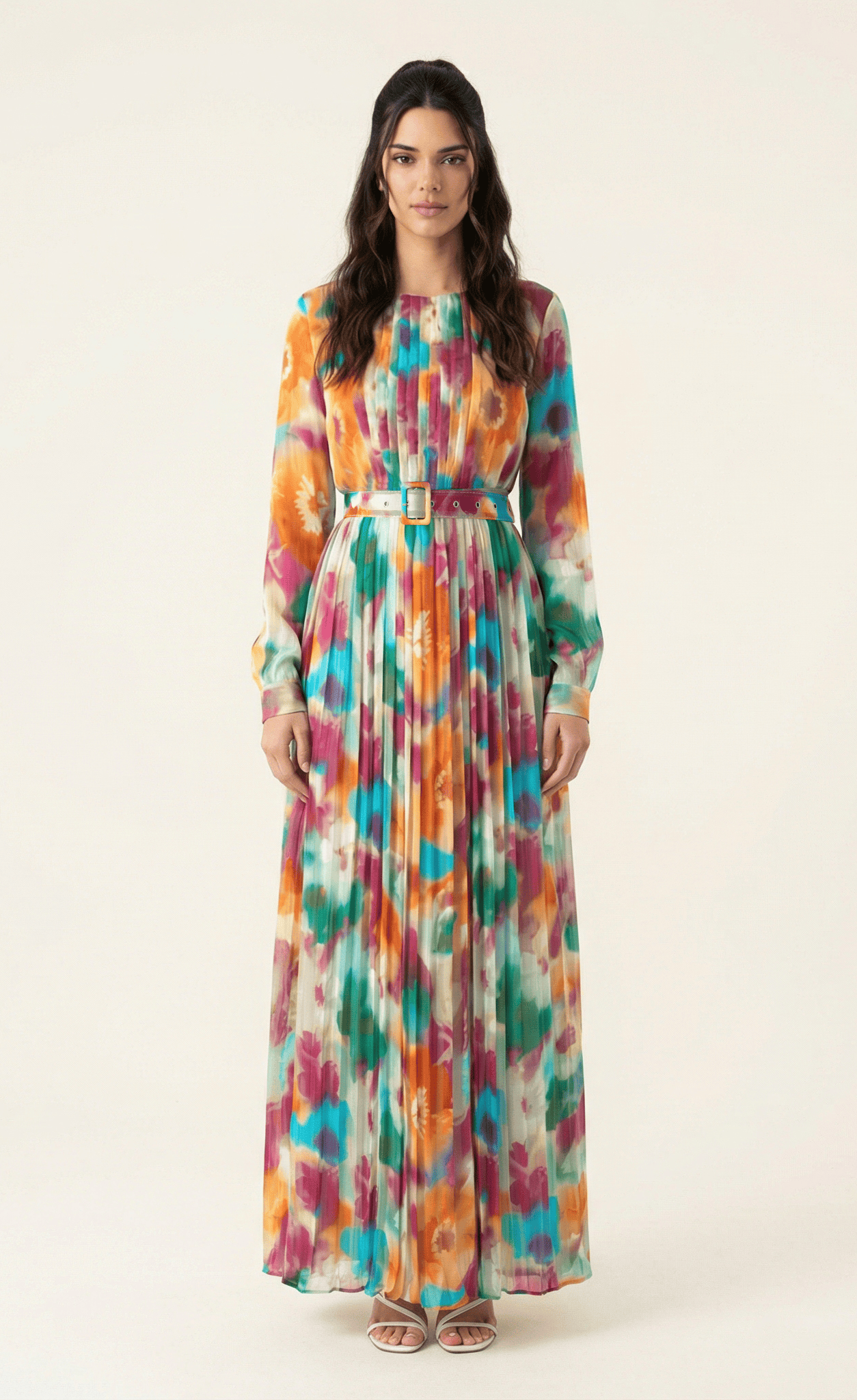 Nadine dreamy print silk chiffon shimmer maxi dress Kabayare