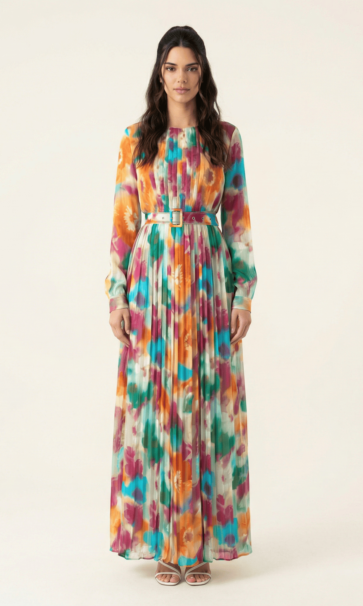 Nadine dreamy print silk chiffon shimmer maxi dress Kabayare