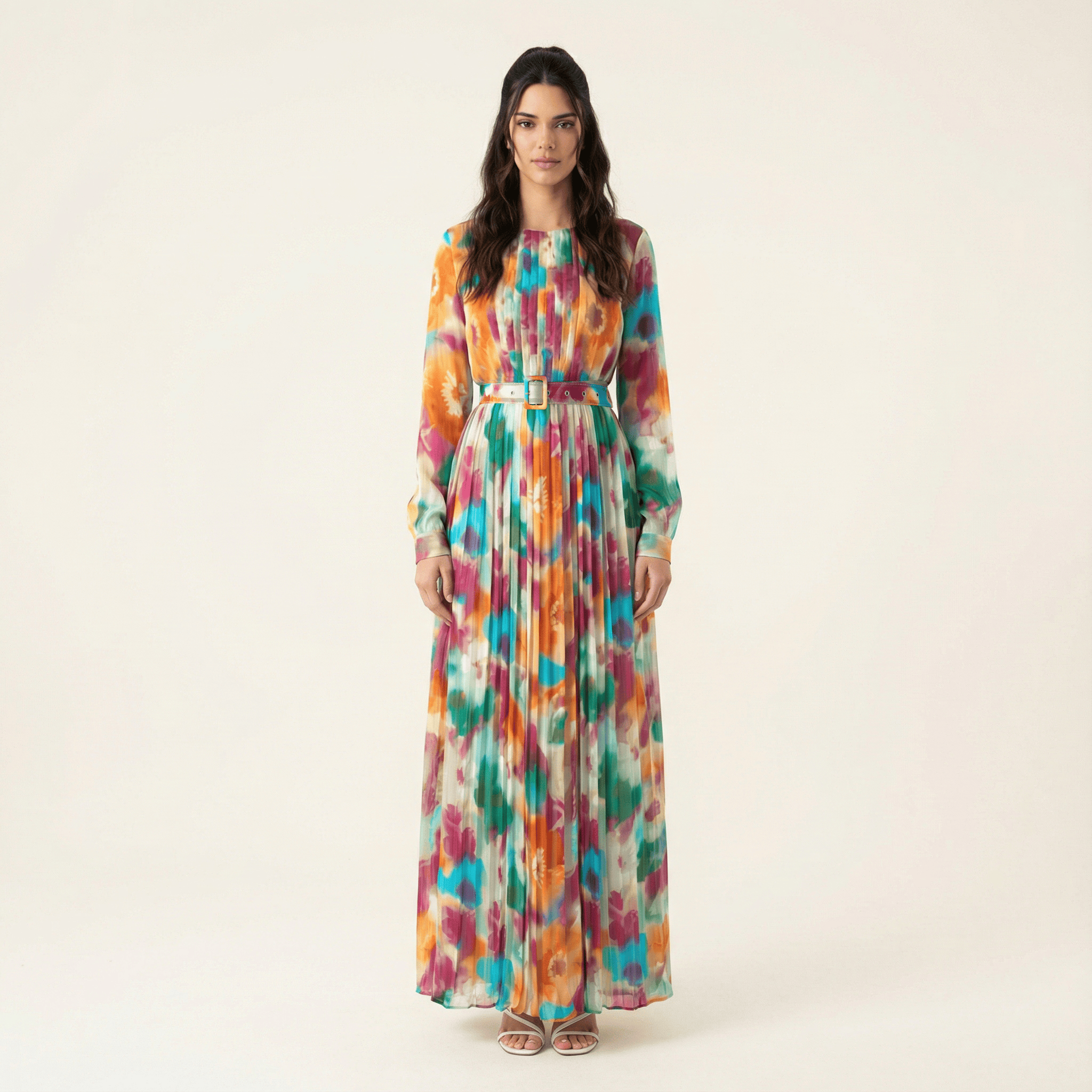 Nadine dreamy print silk chiffon shimmer maxi dress Kabayare