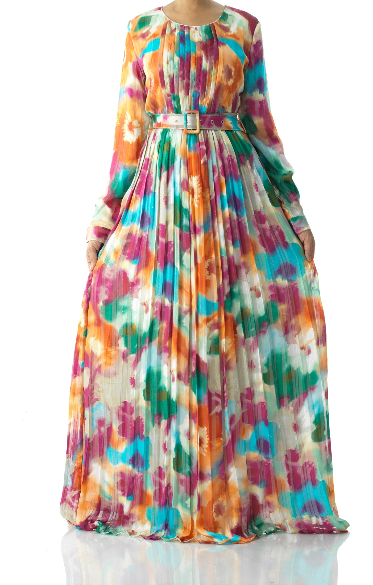 Nadine dreamy print silk chiffon shimmer maxi dress Kabayare
