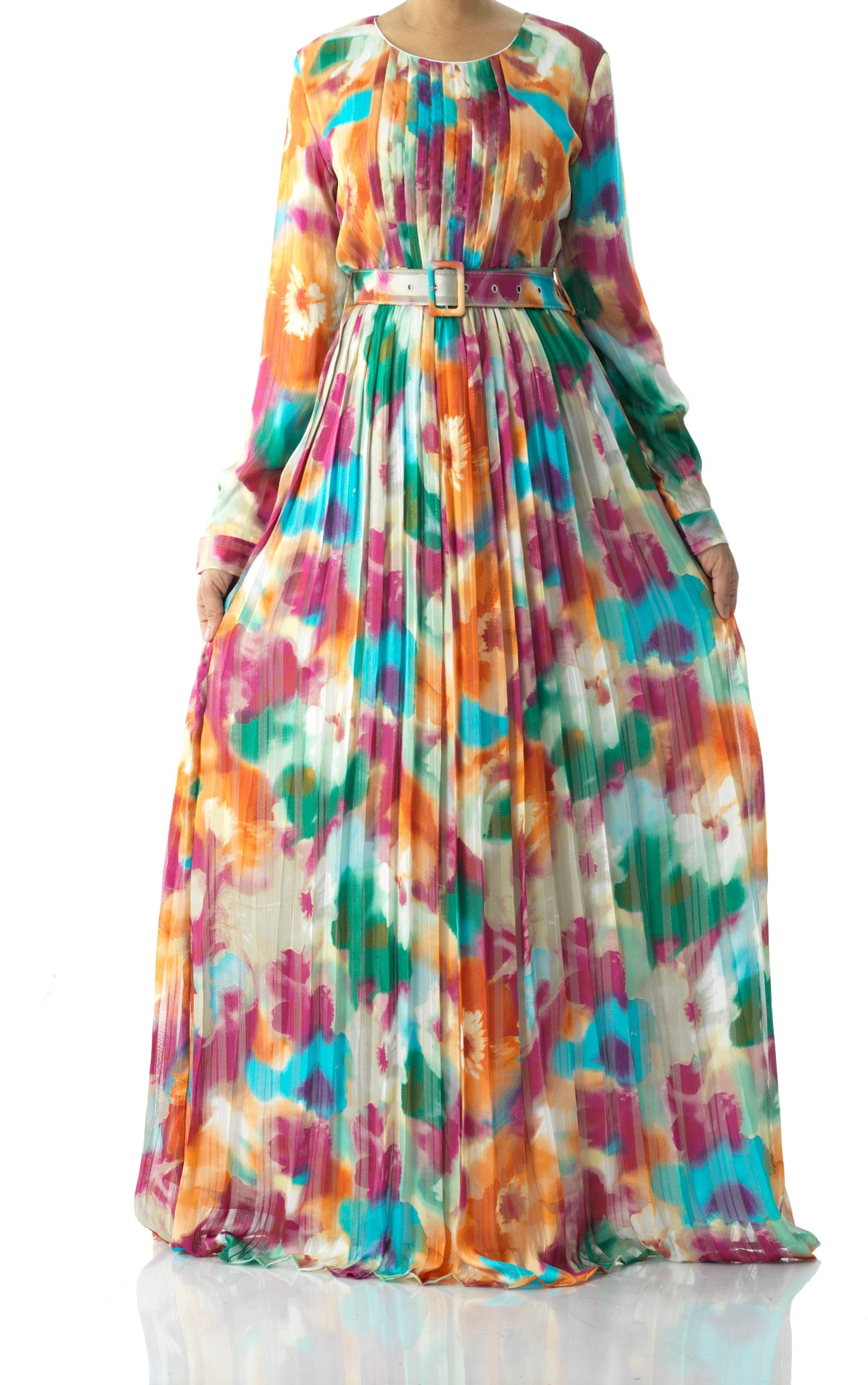 Nadine dreamy print silk chiffon shimmer maxi dress Kabayare