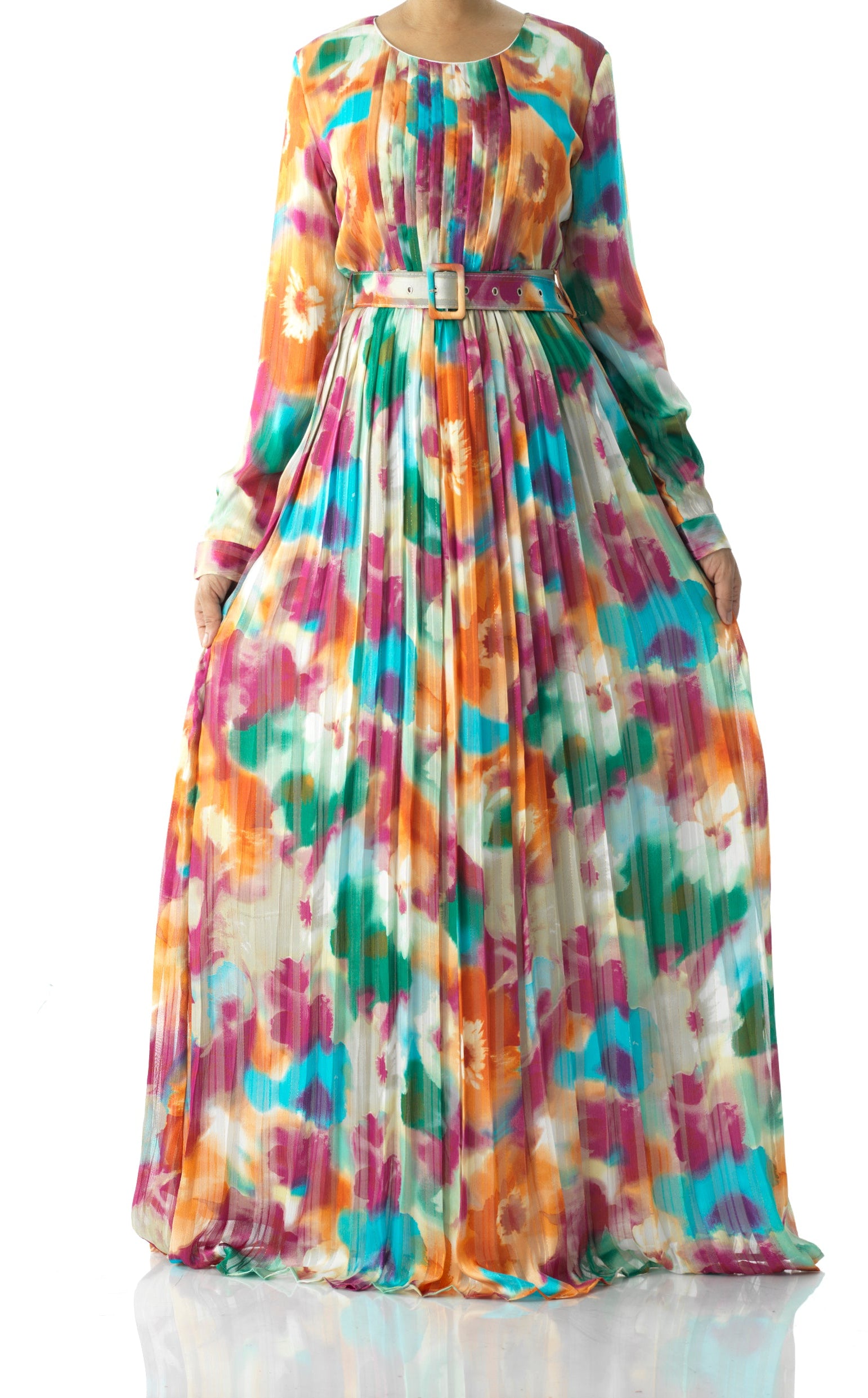 Nadine dreamy print silk chiffon shimmer maxi dress Kabayare