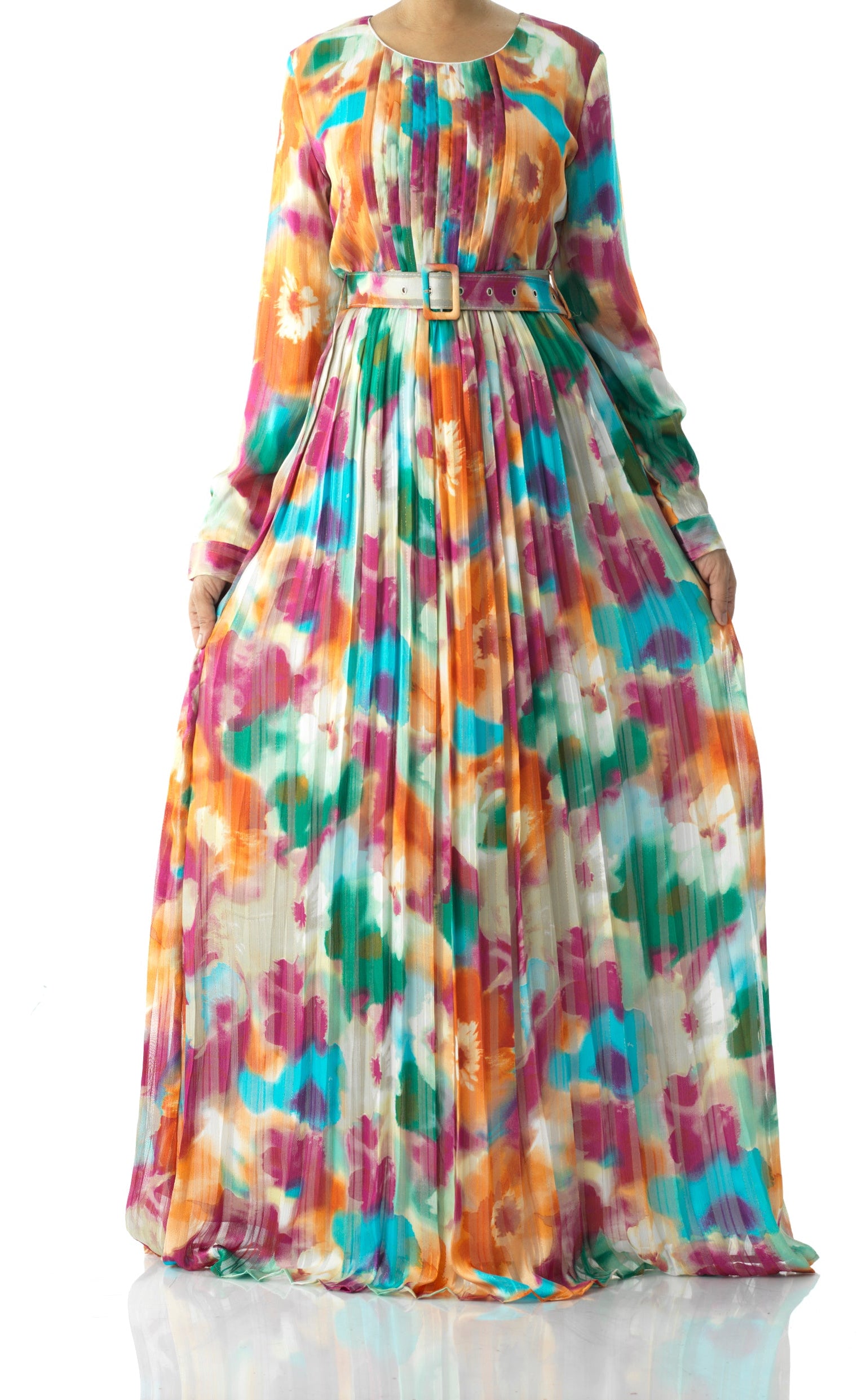 Nadine dreamy print silk chiffon shimmer maxi dress Kabayare