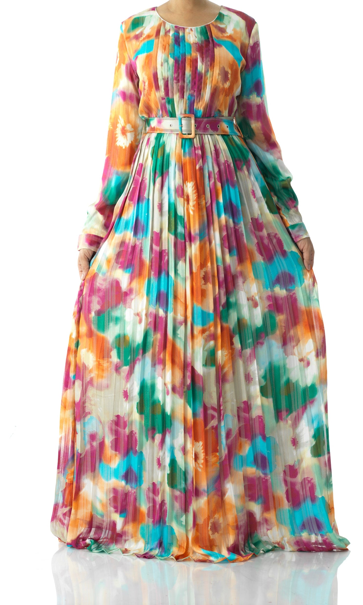 Nadine dreamy print silk chiffon shimmer maxi dress Kabayare