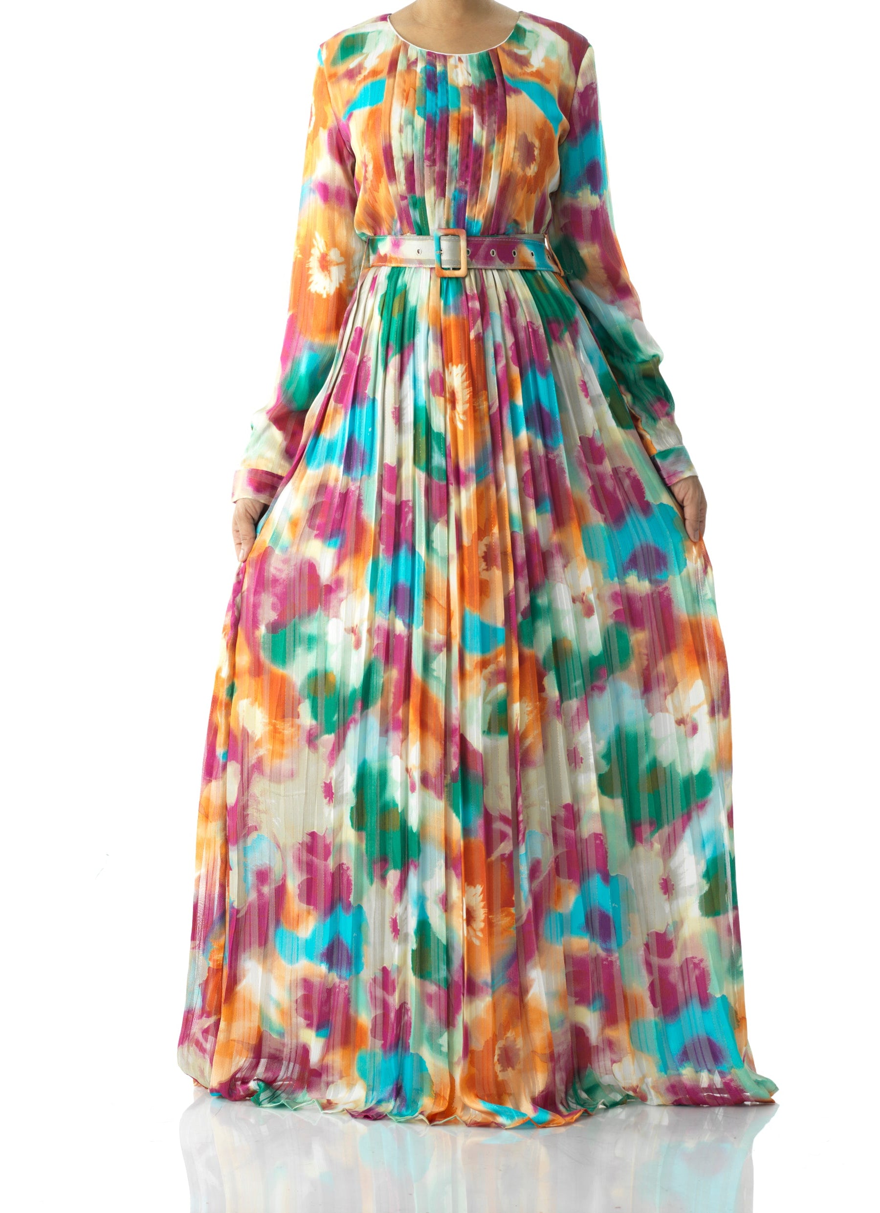 Nadine dreamy print silk chiffon shimmer maxi dress Kabayare