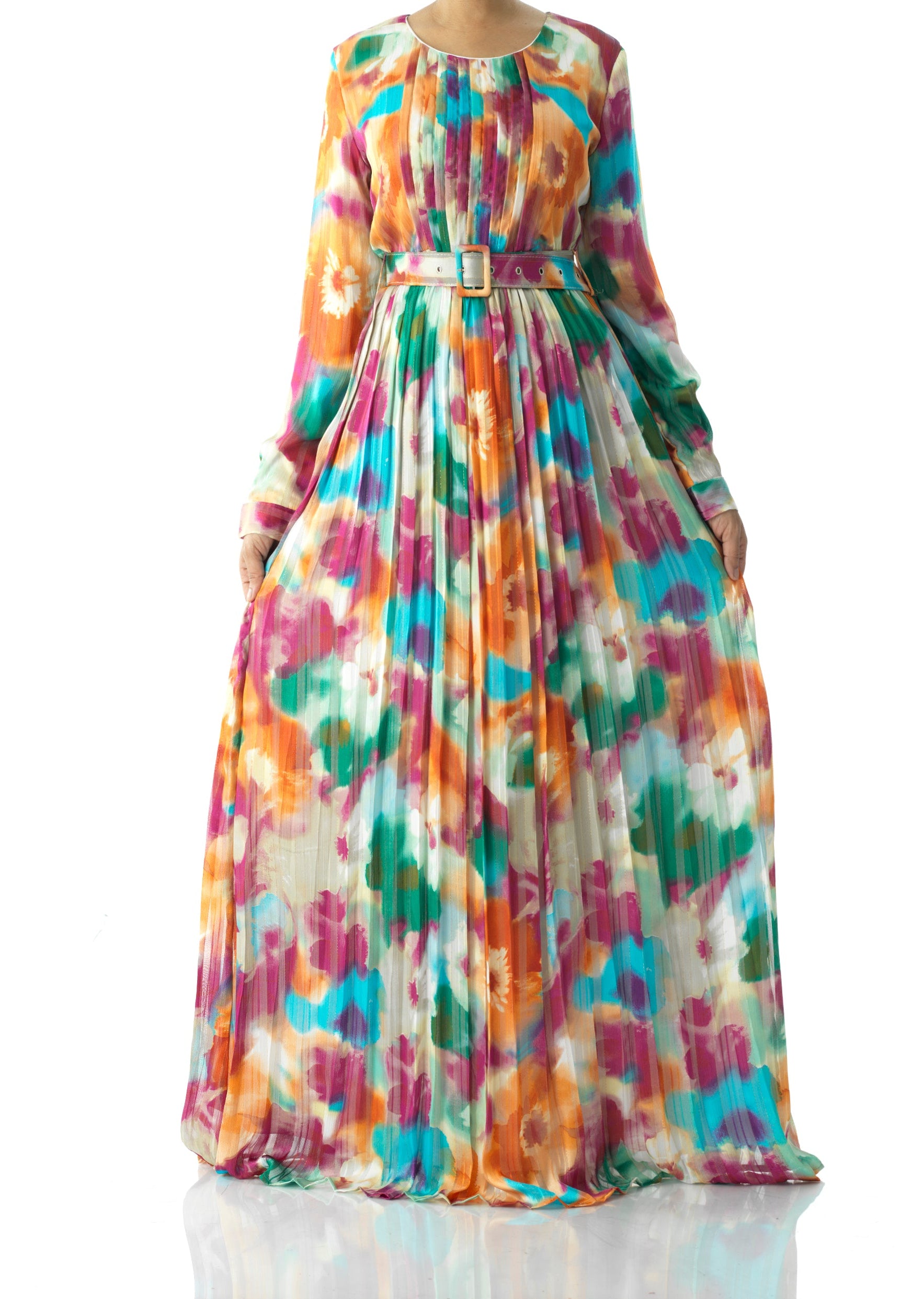 Nadine dreamy print silk chiffon shimmer maxi dress Kabayare