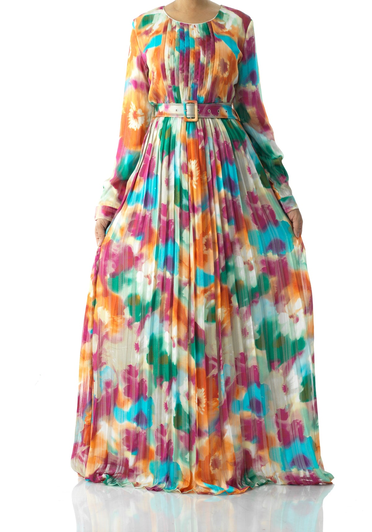 Nadine dreamy print silk chiffon shimmer maxi dress Kabayare