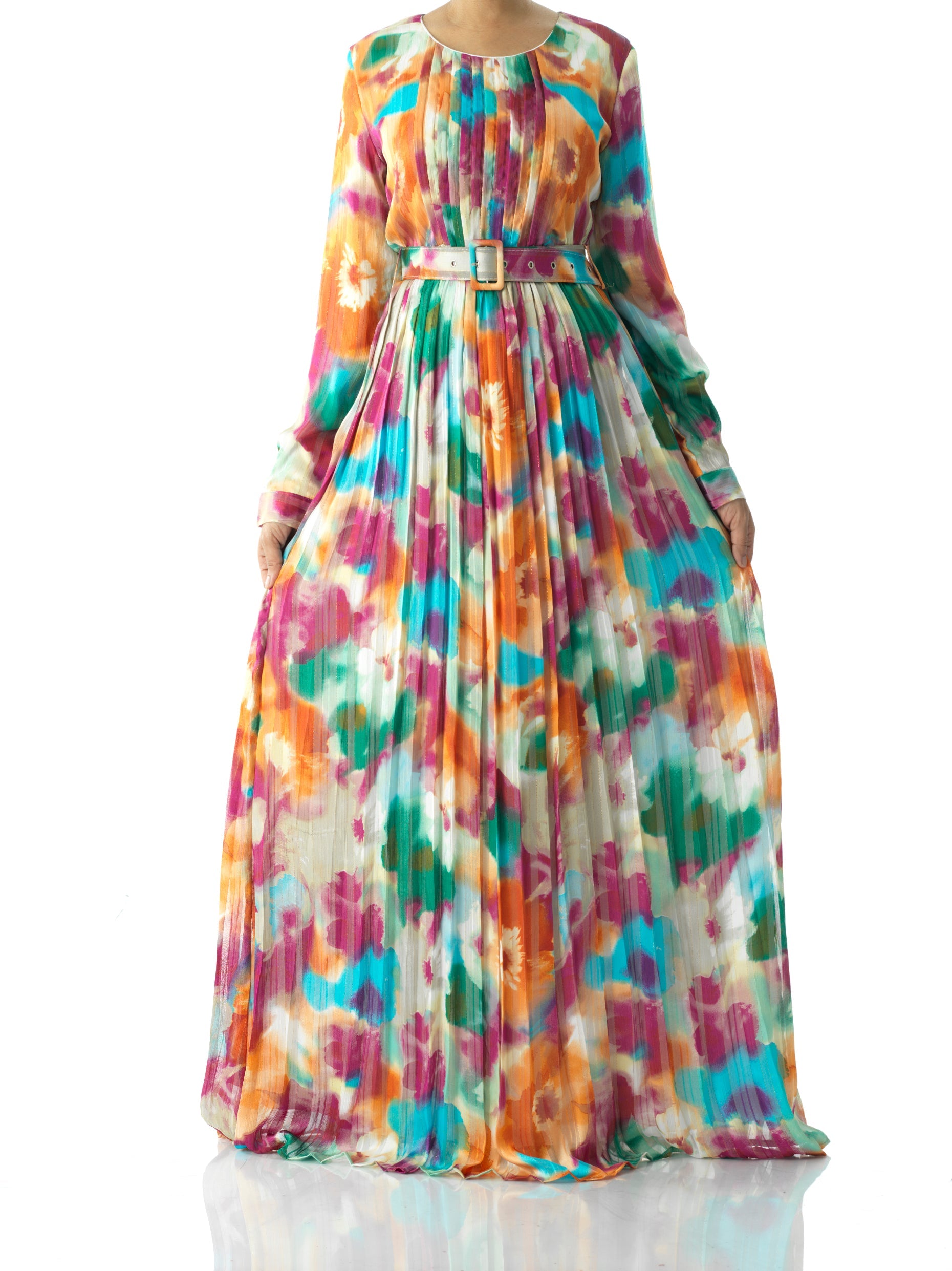Nadine dreamy print silk chiffon shimmer maxi dress Kabayare