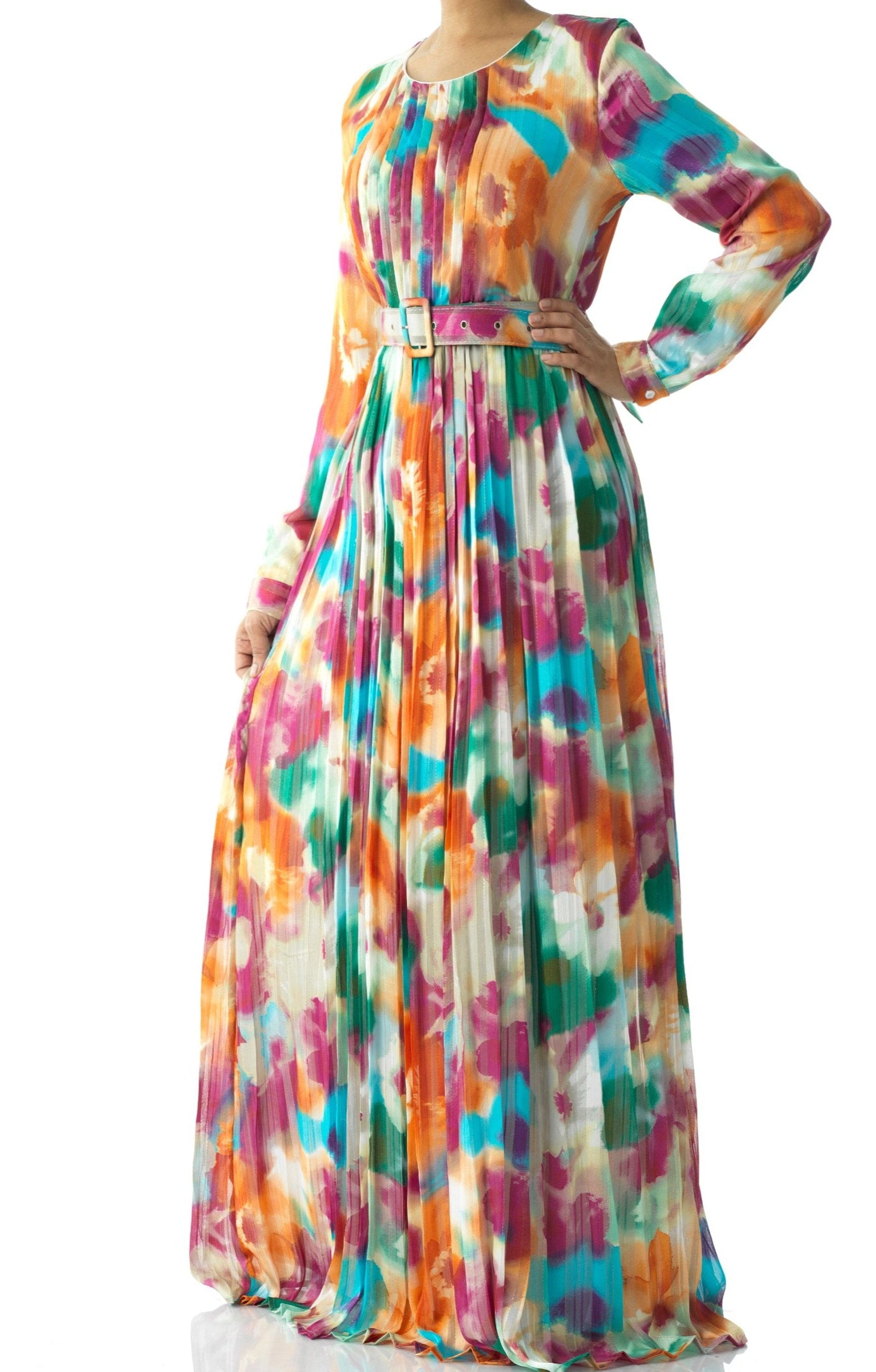 Nadine dreamy print silk chiffon shimmer maxi dress Kabayare