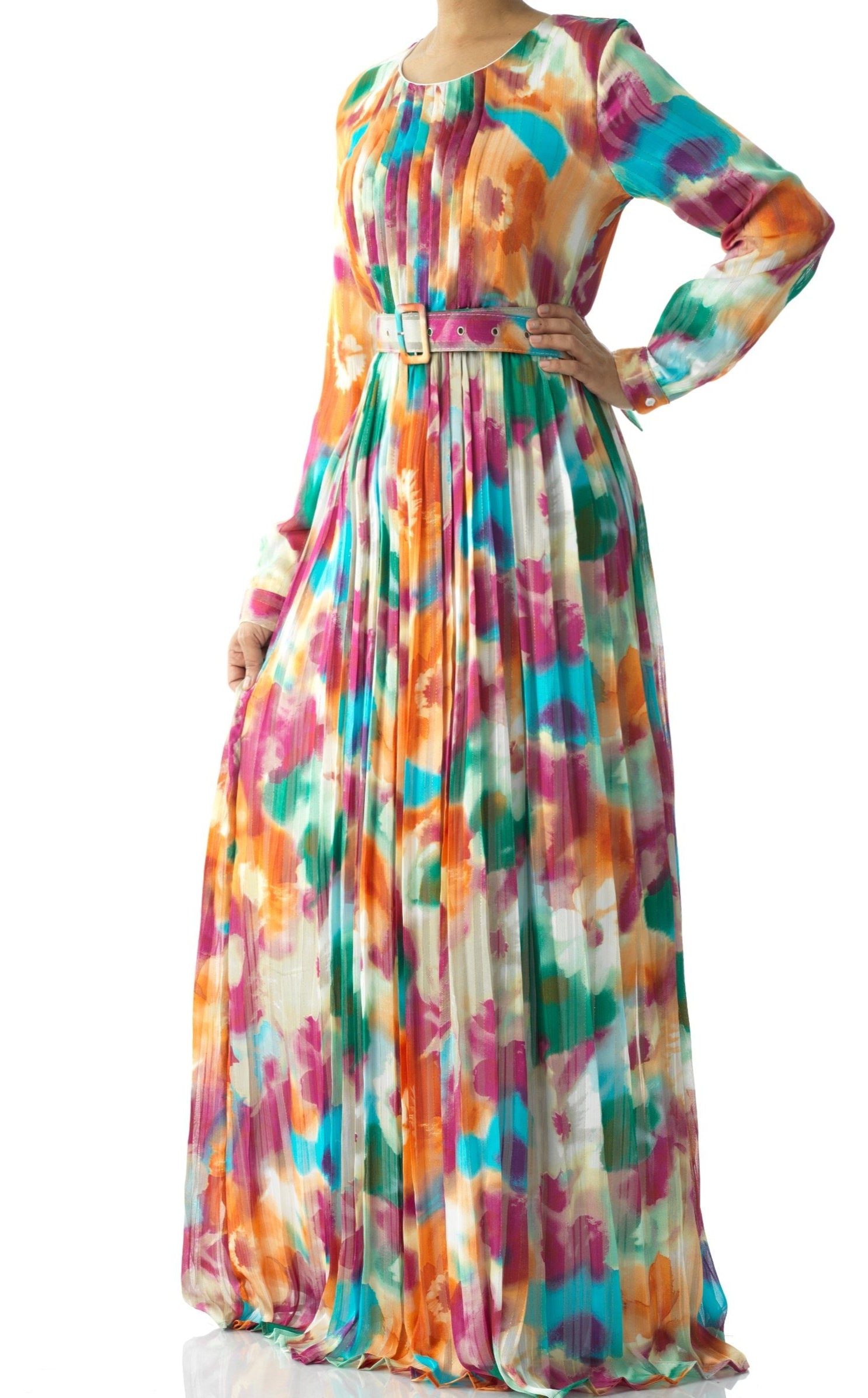 Nadine dreamy print silk chiffon shimmer maxi dress Kabayare