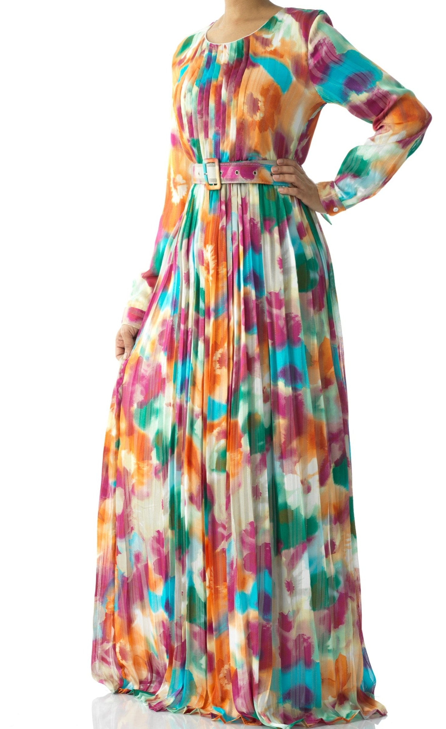 Nadine dreamy print silk chiffon shimmer maxi dress Kabayare