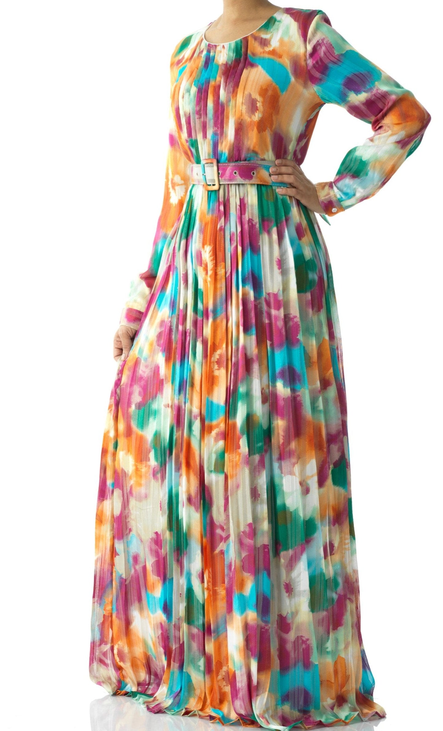 Nadine dreamy print silk chiffon shimmer maxi dress Kabayare
