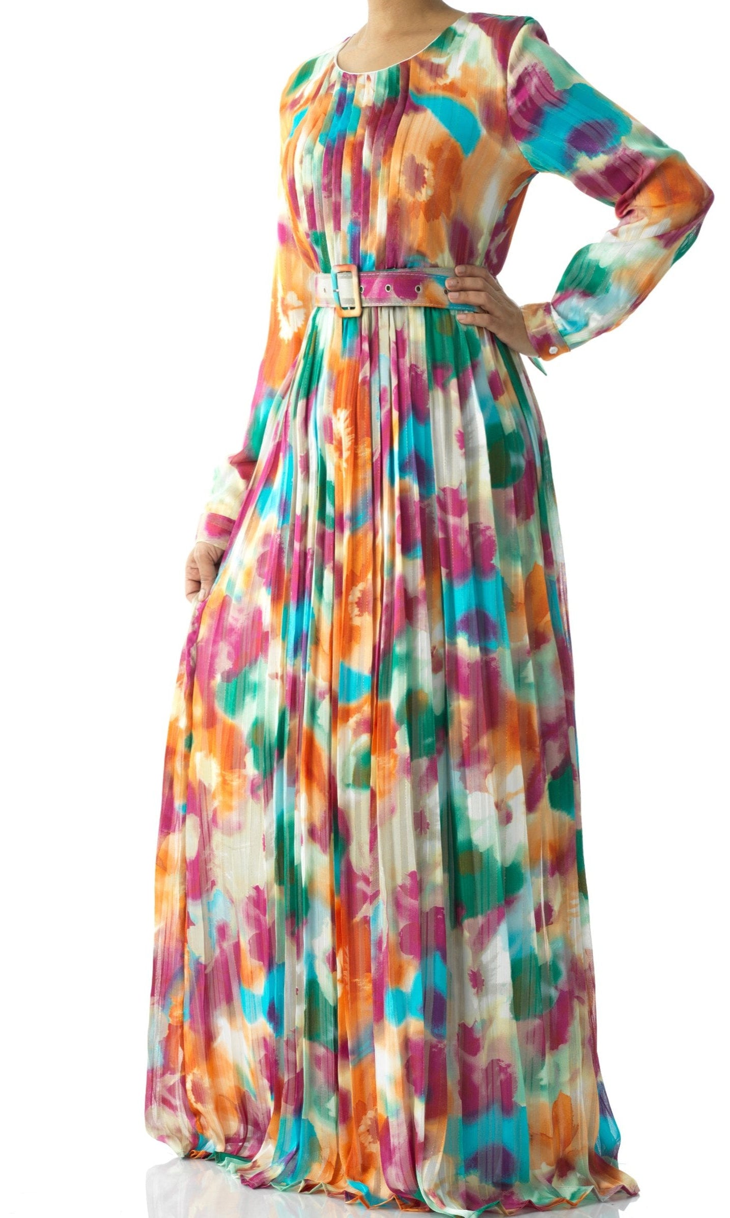 Nadine dreamy print silk chiffon shimmer maxi dress Kabayare