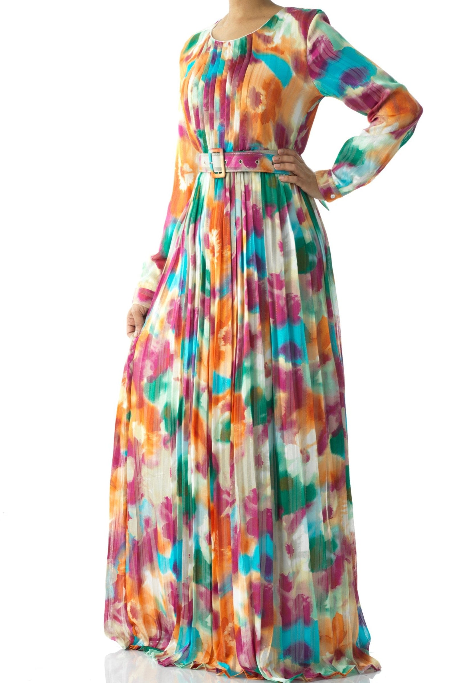 Nadine dreamy print silk chiffon shimmer maxi dress Kabayare
