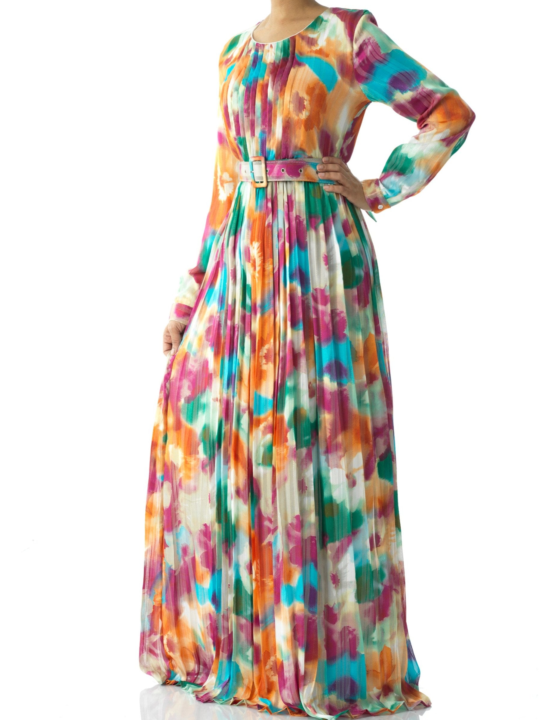 Nadine dreamy print silk chiffon shimmer maxi dress Kabayare