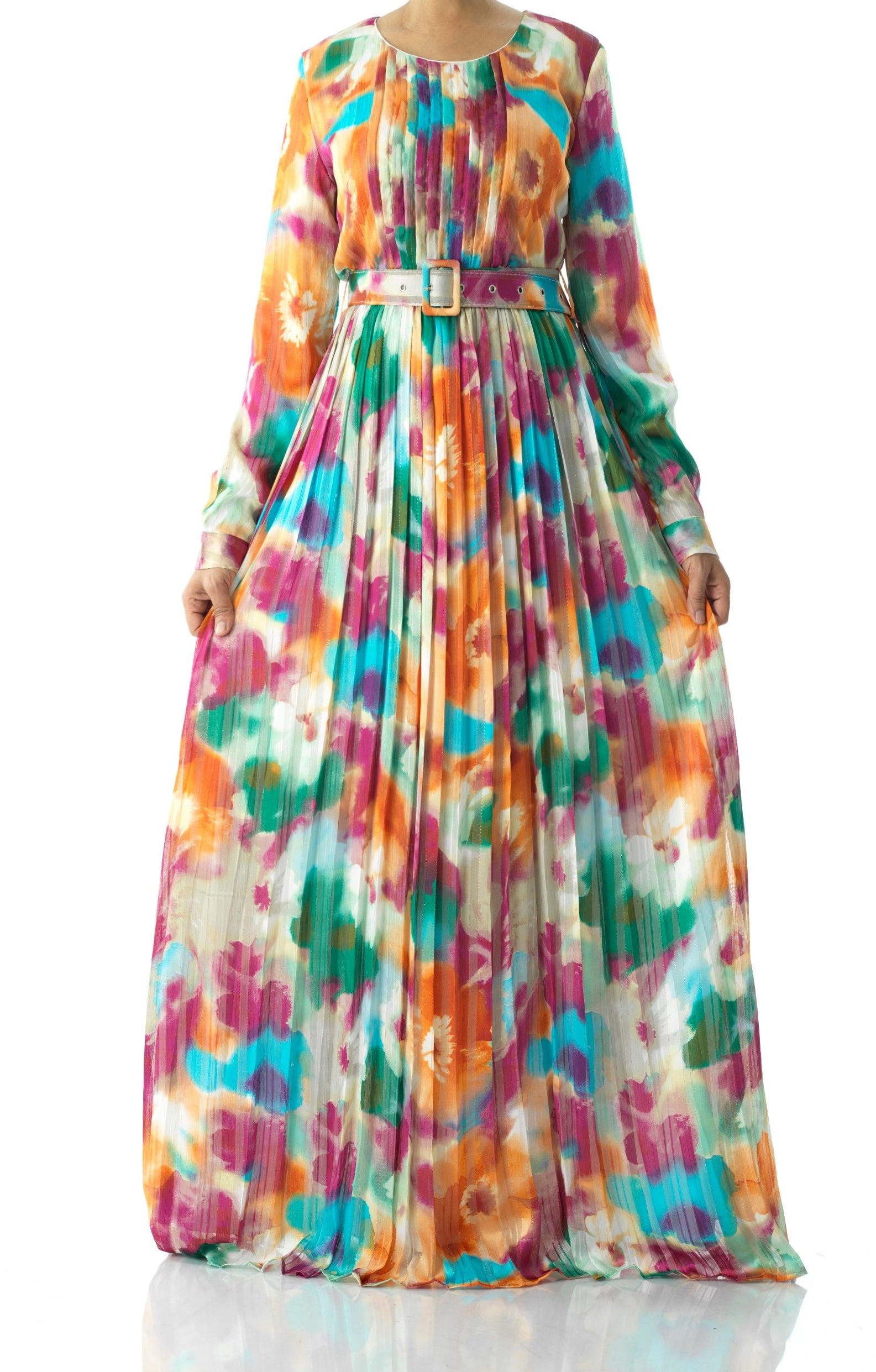 Nadine dreamy print silk chiffon shimmer maxi dress Kabayare