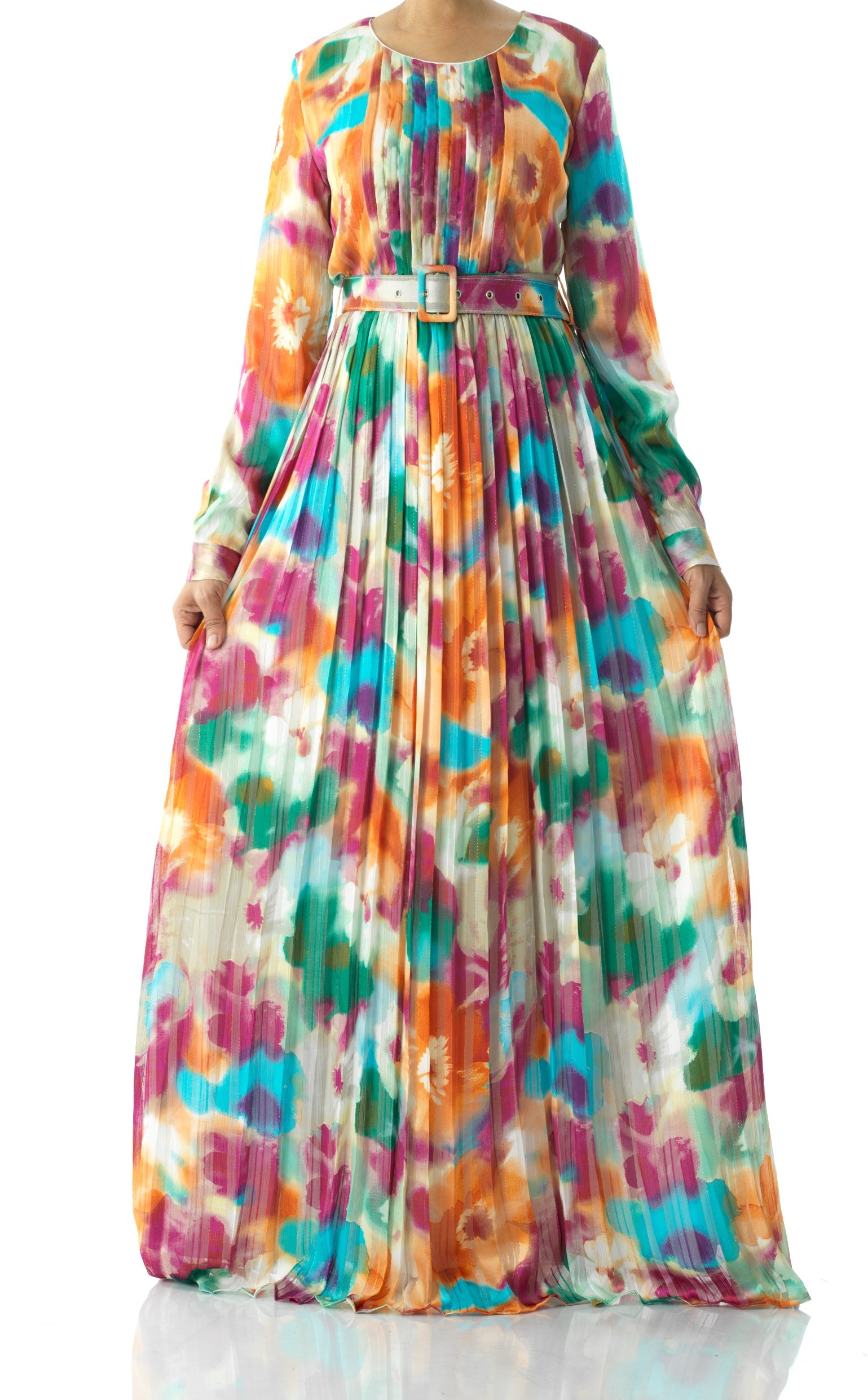 Nadine dreamy print silk chiffon shimmer maxi dress Kabayare