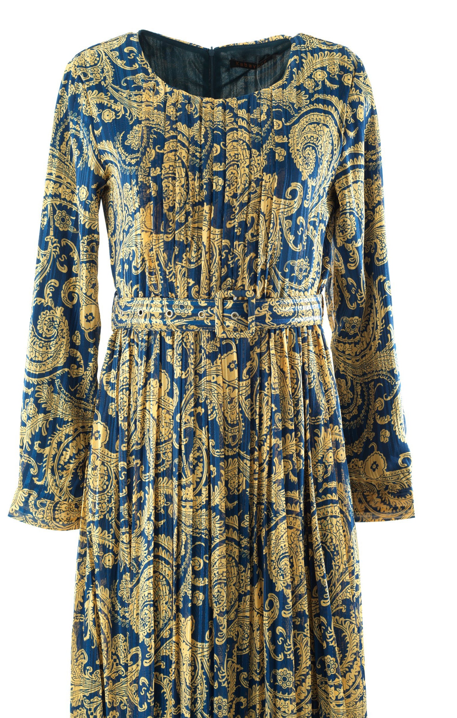Navy and Gold Henna print chiffon shimmer maxi dress Kabayare