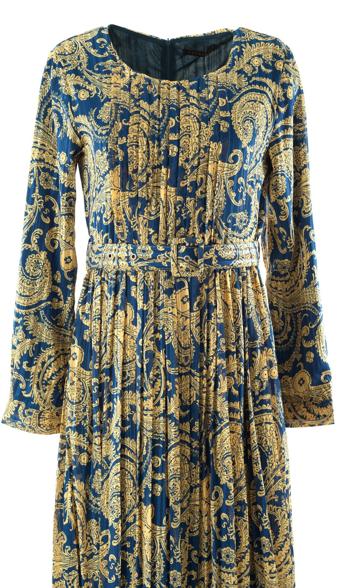 Navy and Gold Henna print chiffon shimmer maxi dress Kabayare