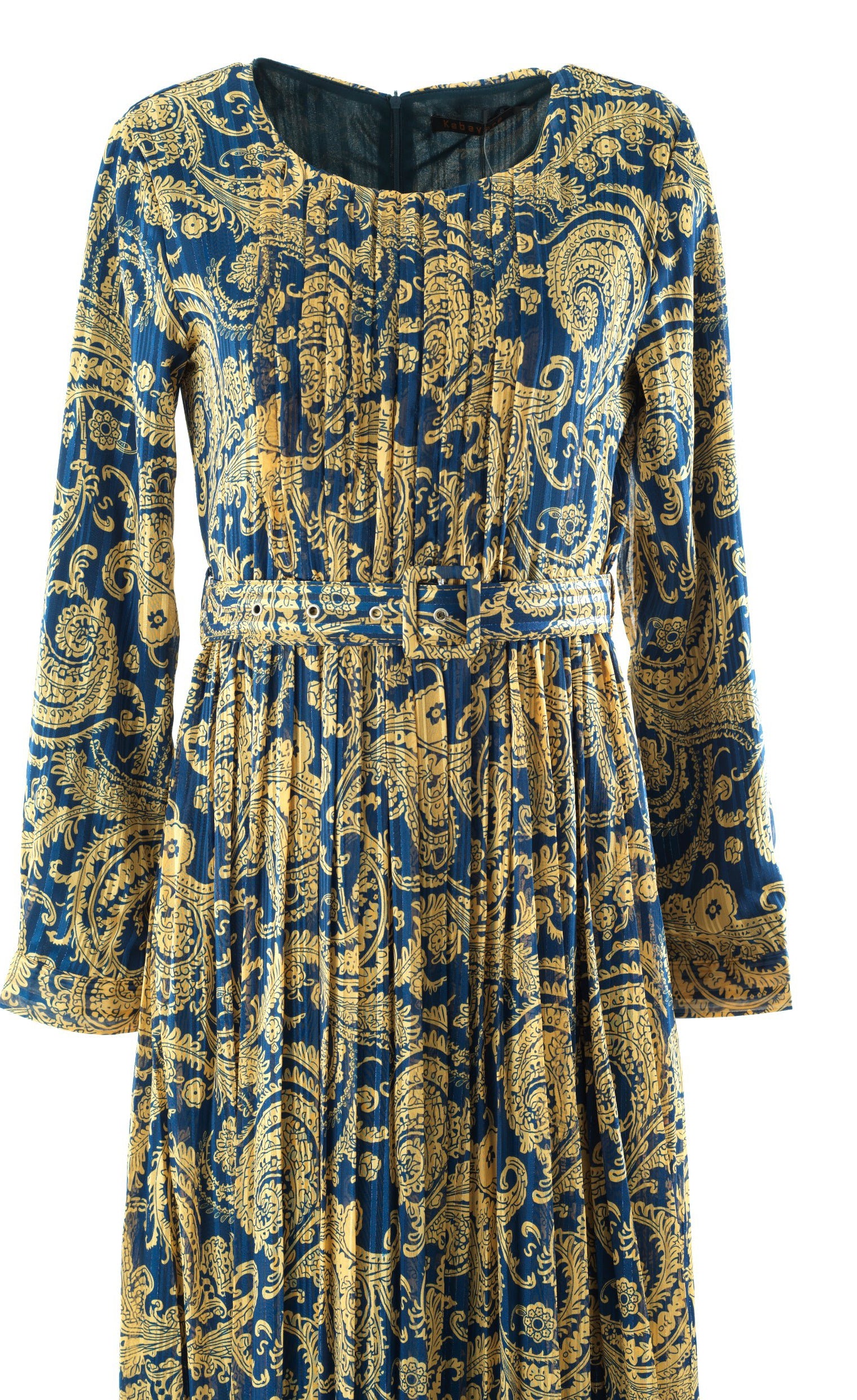 Navy and Gold Henna print chiffon shimmer maxi dress Kabayare