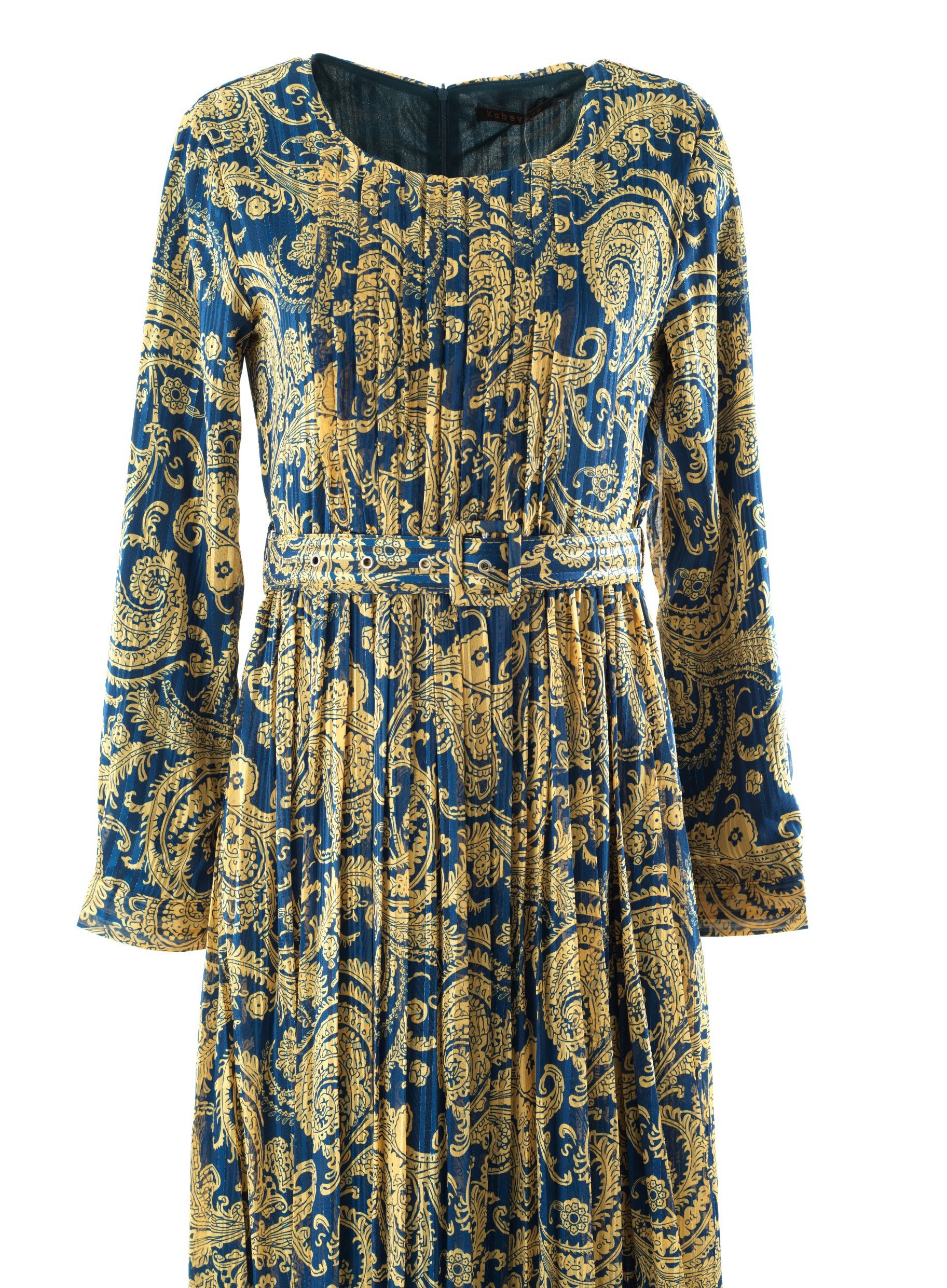 Navy and Gold Henna print chiffon shimmer maxi dress Kabayare