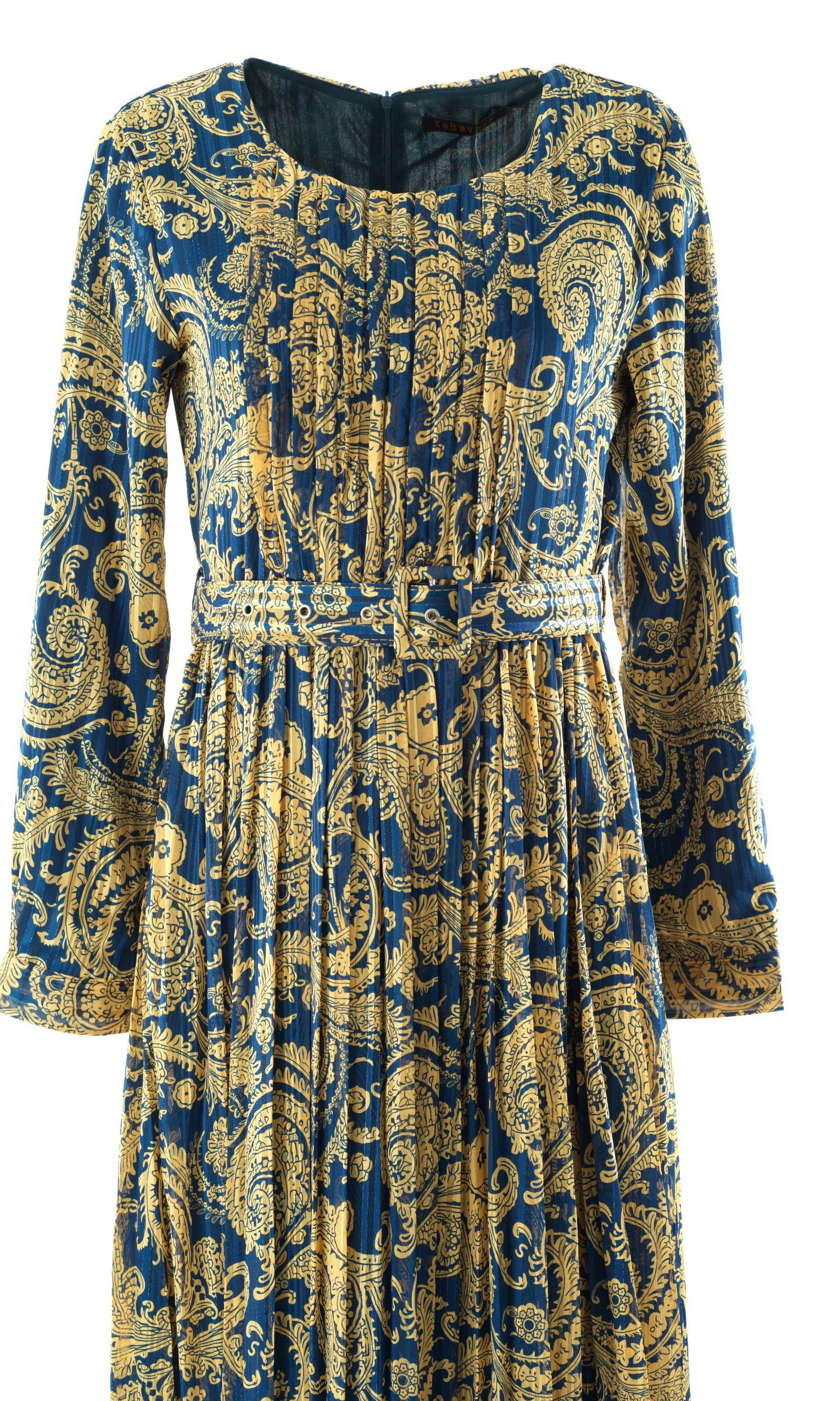 Navy and Gold Henna print chiffon shimmer maxi dress Kabayare