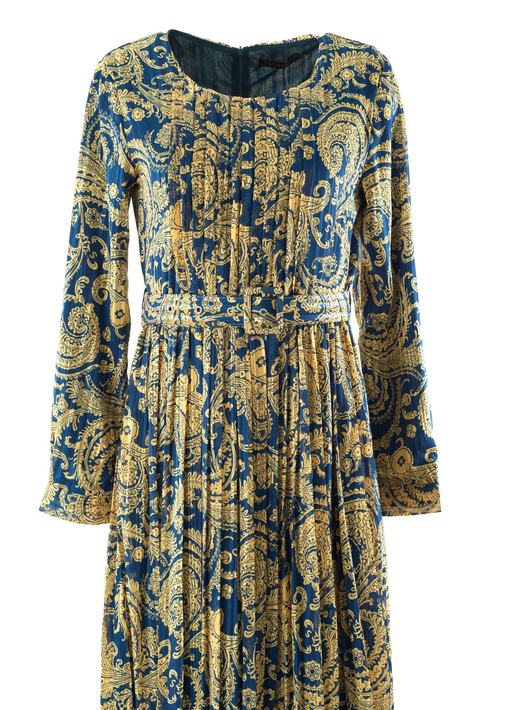 Navy and Gold Henna print chiffon shimmer maxi dress Kabayare