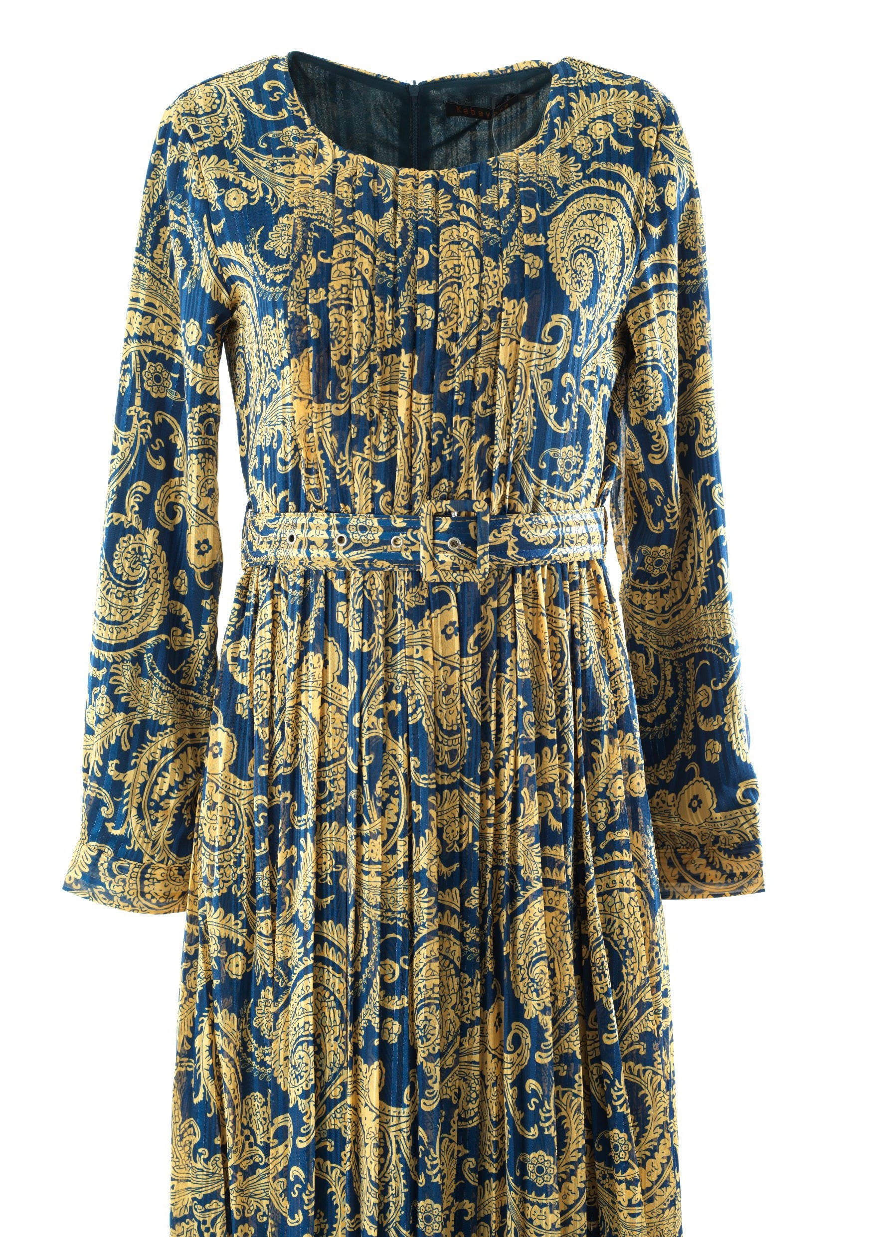 Navy and Gold Henna print chiffon shimmer maxi dress Kabayare