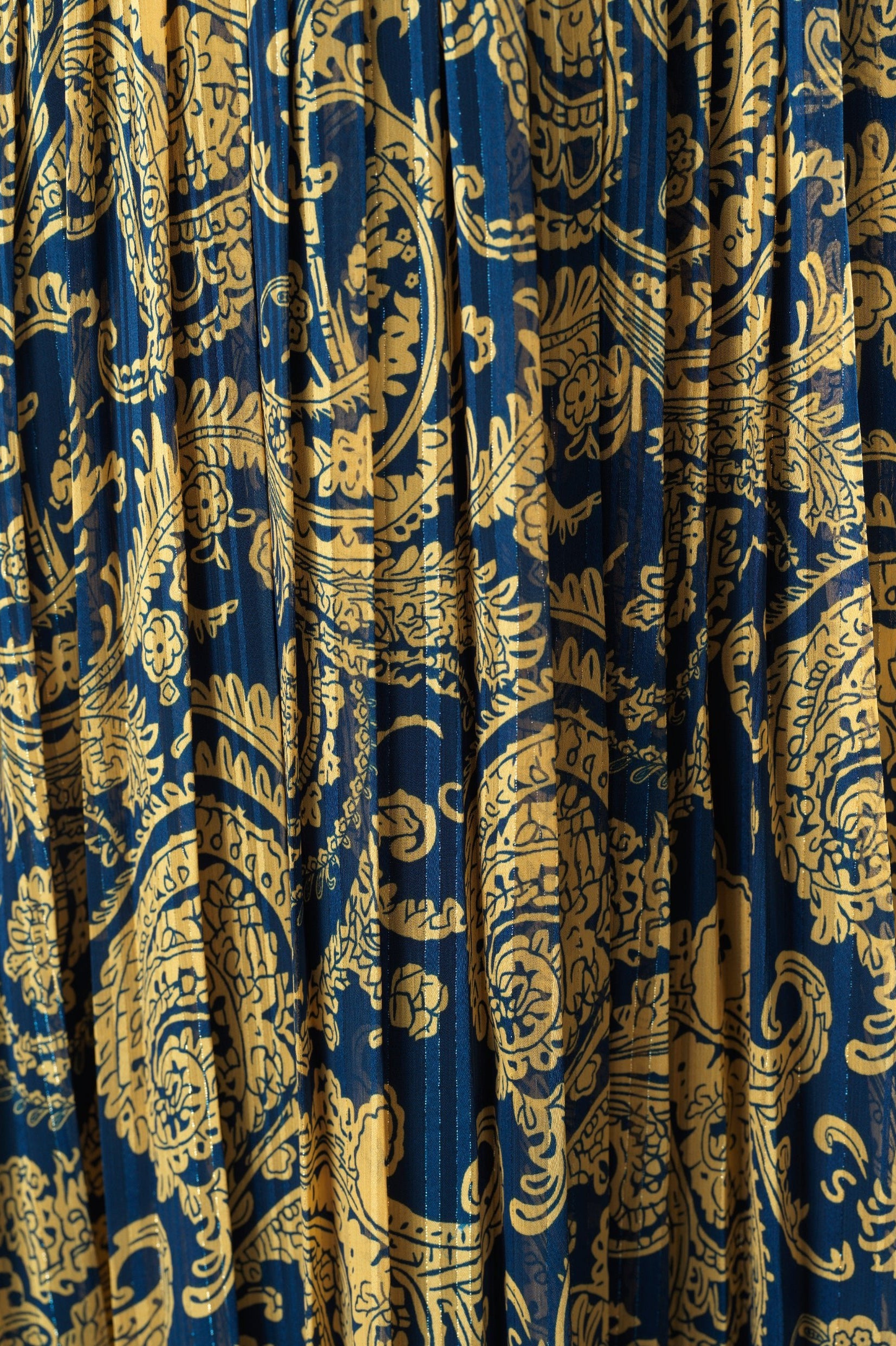 Navy and Gold Henna print silk chiffon shimmer maxi dress Kabayare