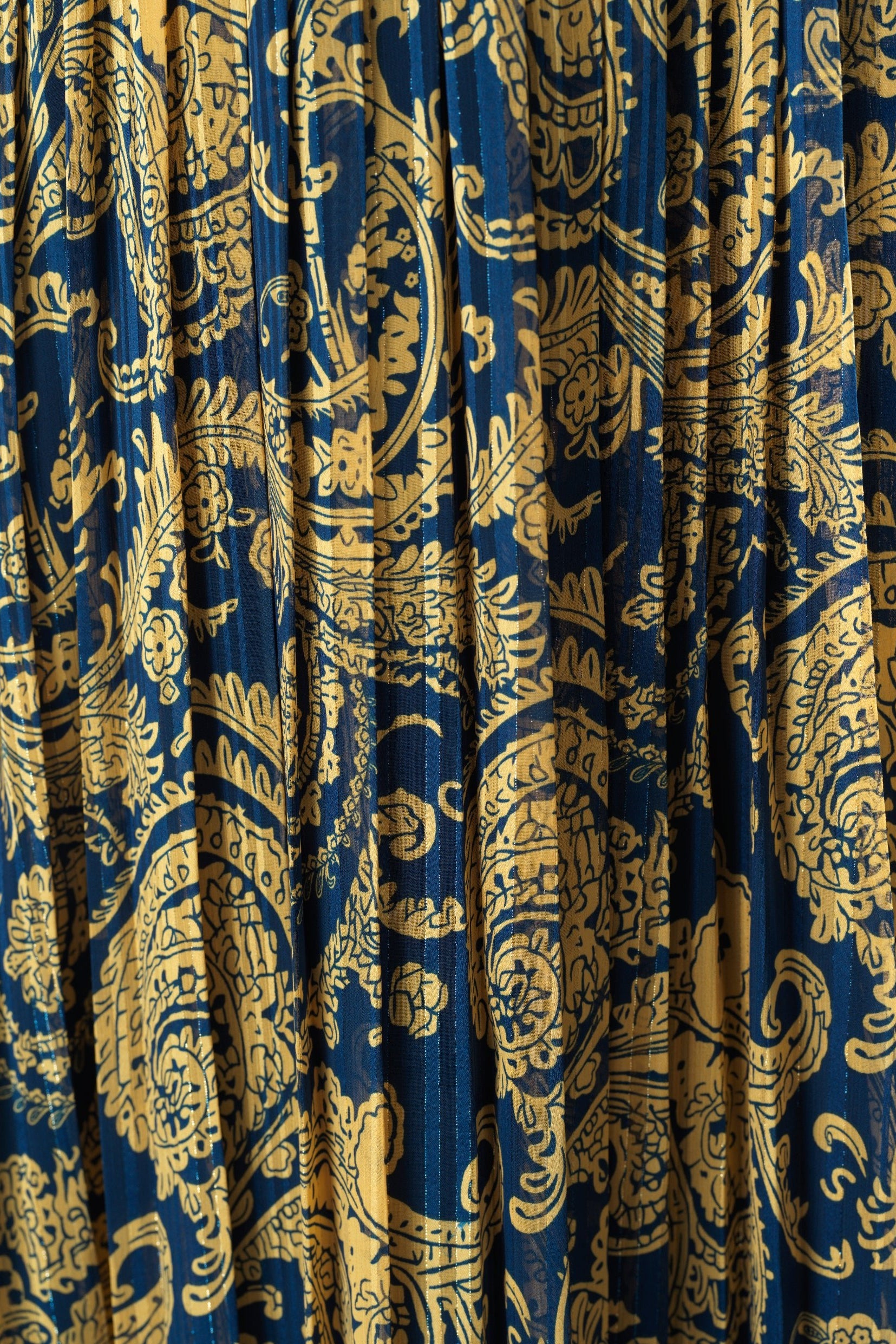 Navy and Gold Henna print silk chiffon shimmer maxi dress Kabayare