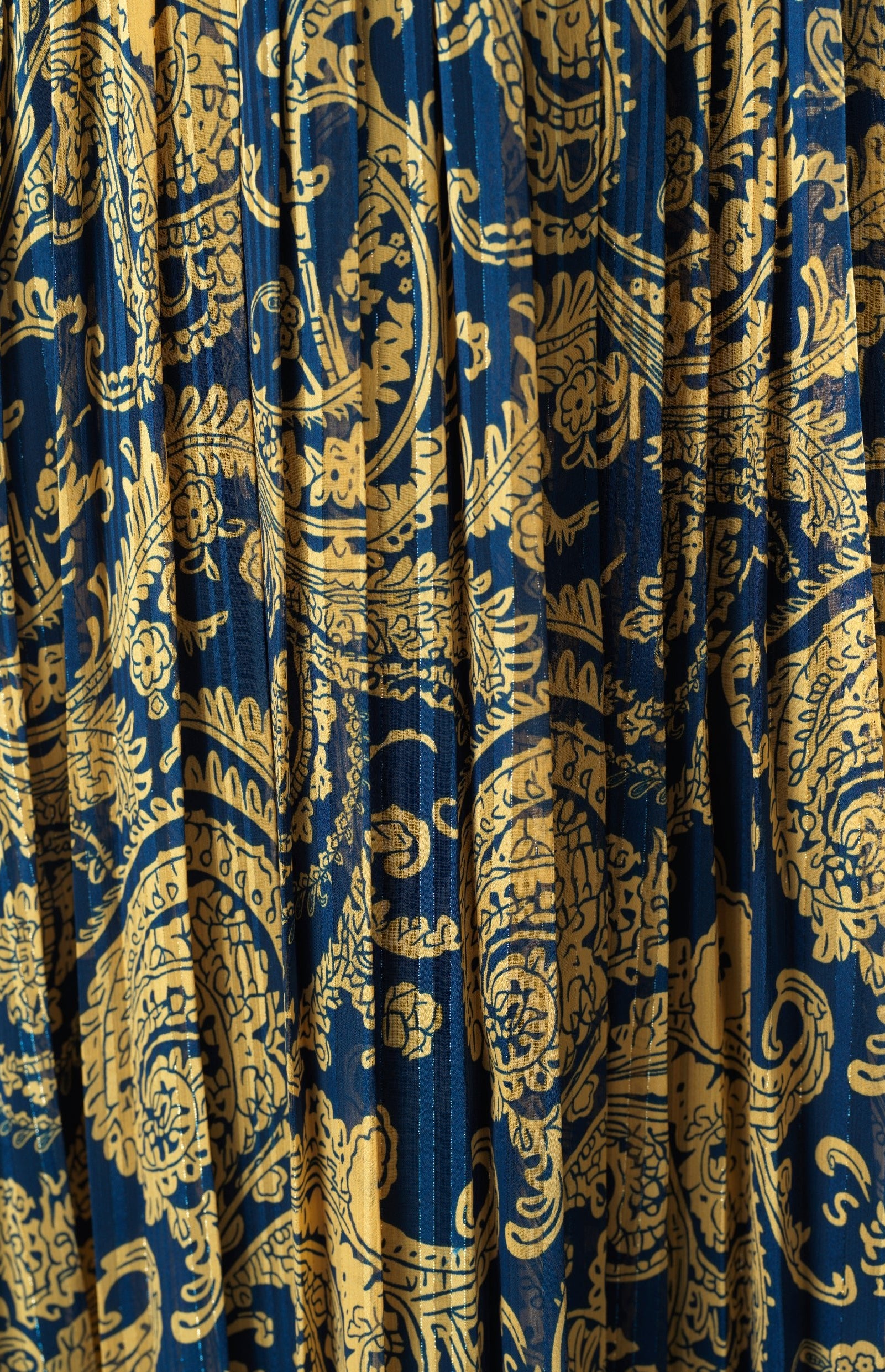 Navy and Gold Henna print silk chiffon shimmer maxi dress Kabayare