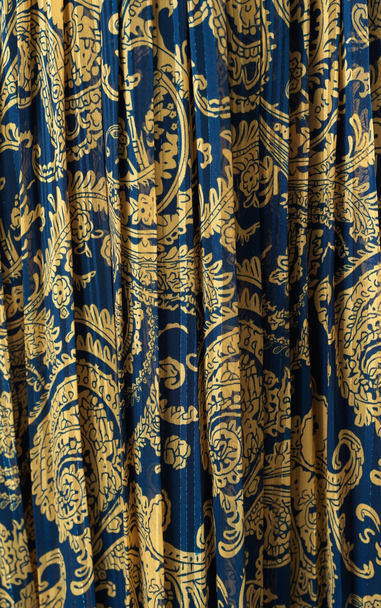 Navy and Gold Henna print silk chiffon shimmer maxi dress Kabayare