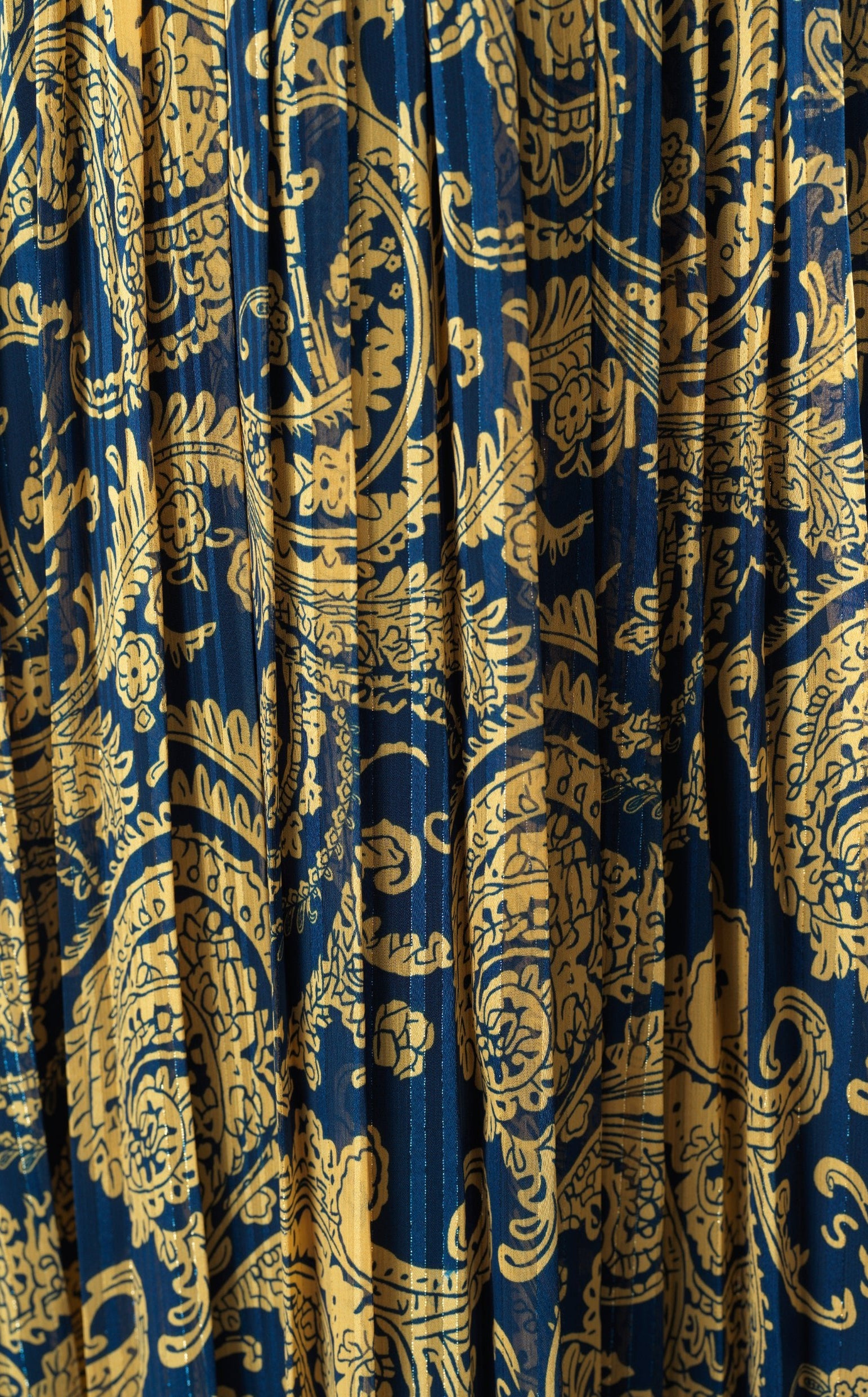 Navy and Gold Henna print silk chiffon shimmer maxi dress Kabayare