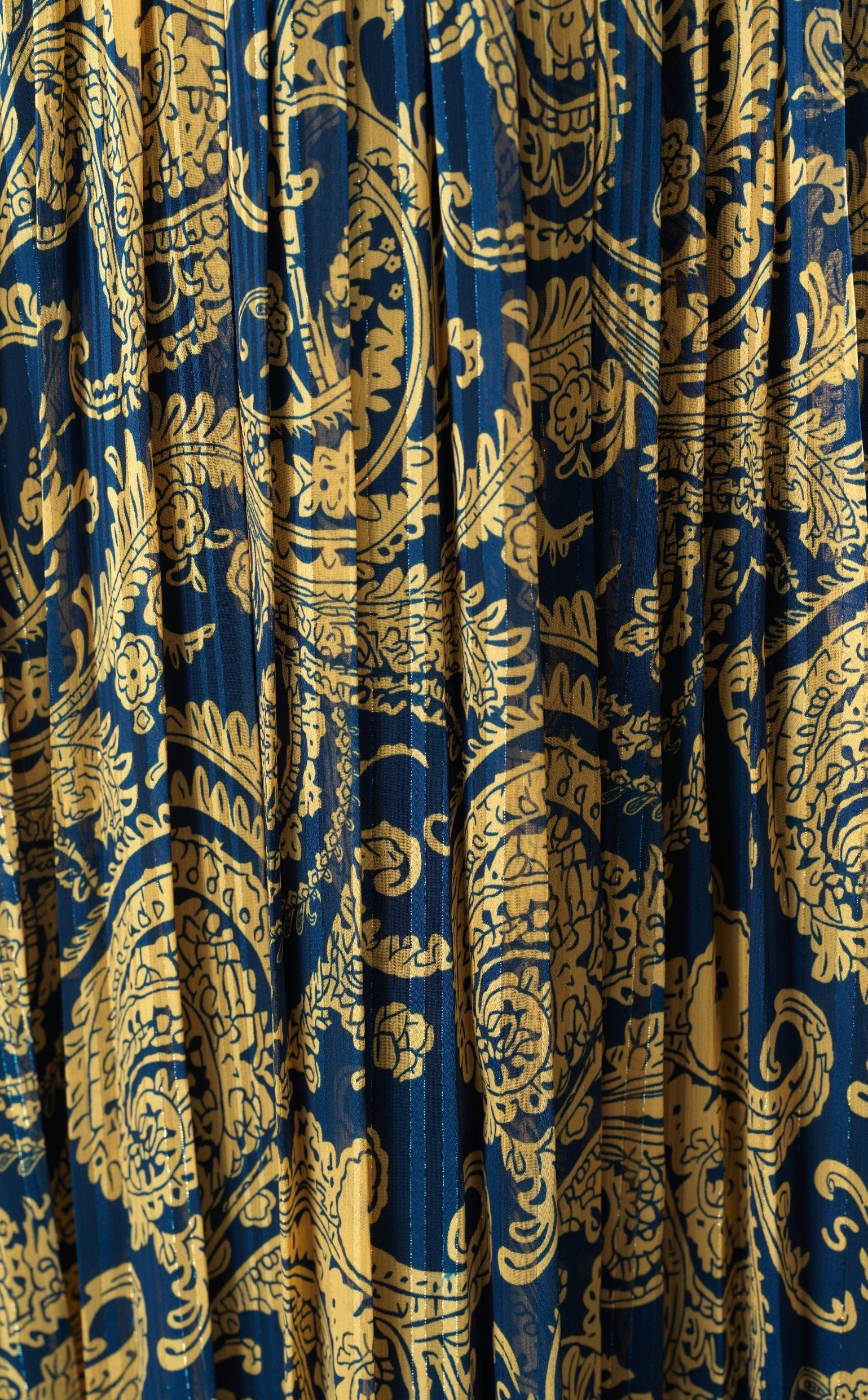 Navy and Gold Henna print silk chiffon shimmer maxi dress Kabayare