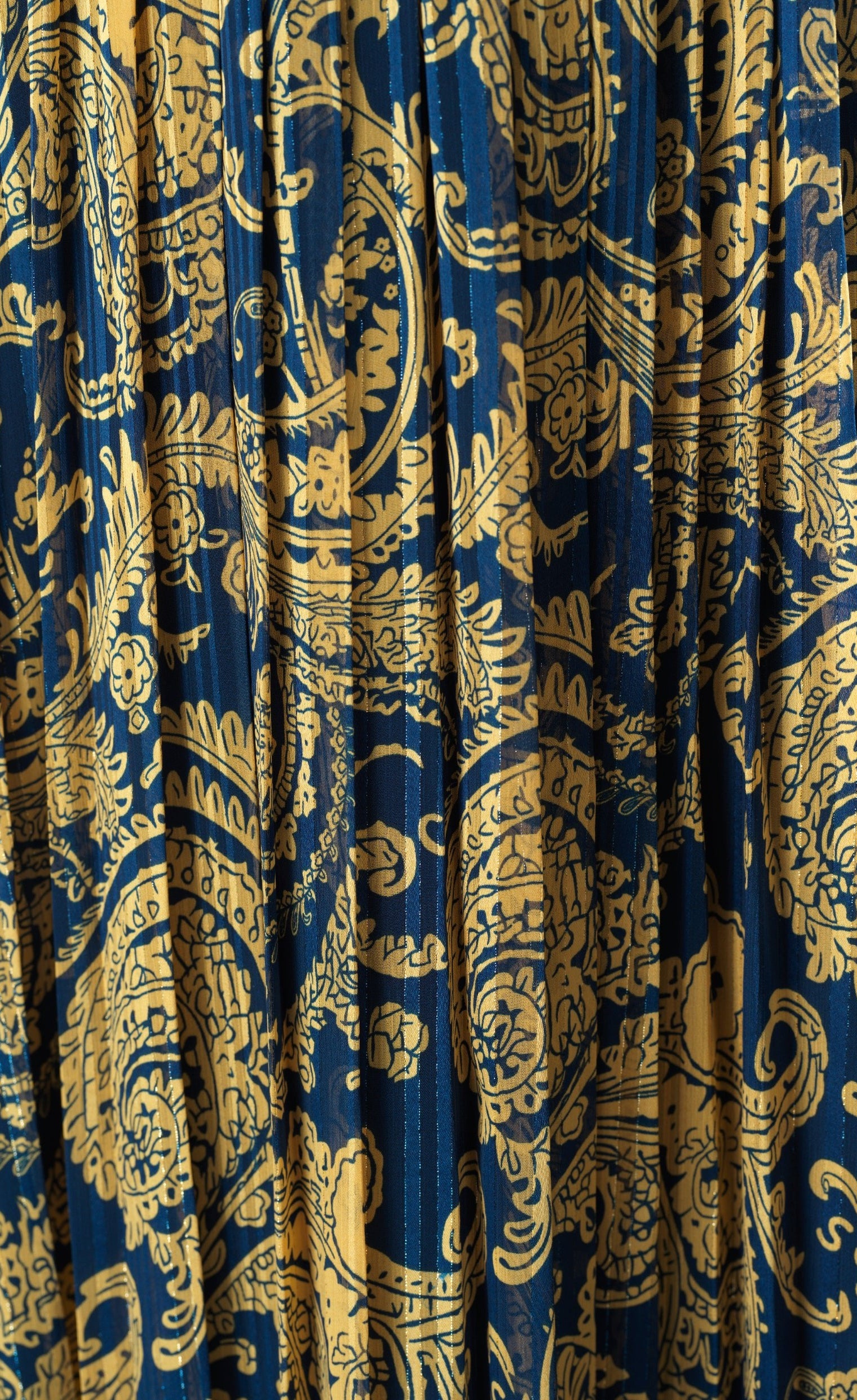 Navy and Gold Henna print silk chiffon shimmer maxi dress Kabayare