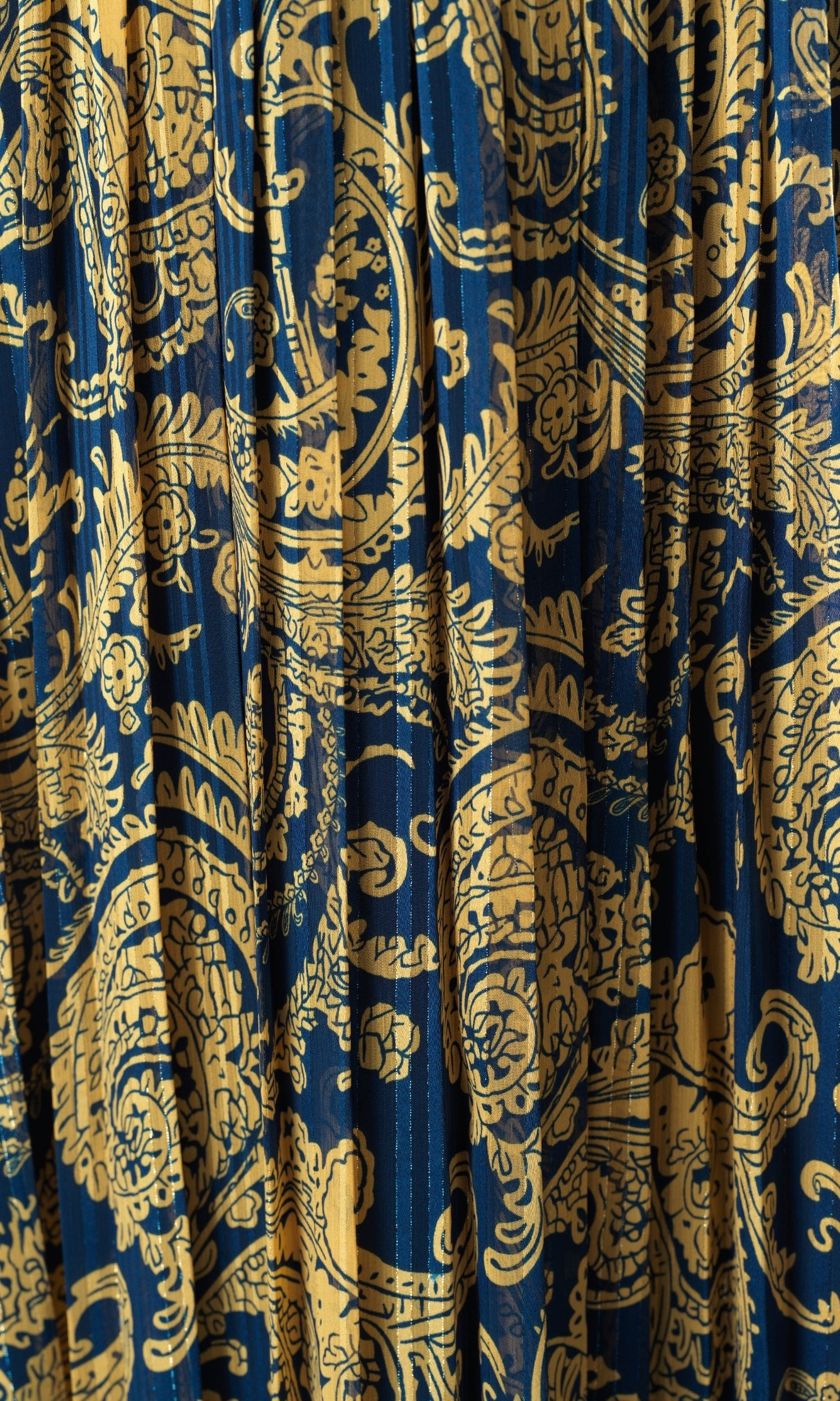 Navy and Gold Henna print silk chiffon shimmer maxi dress Kabayare