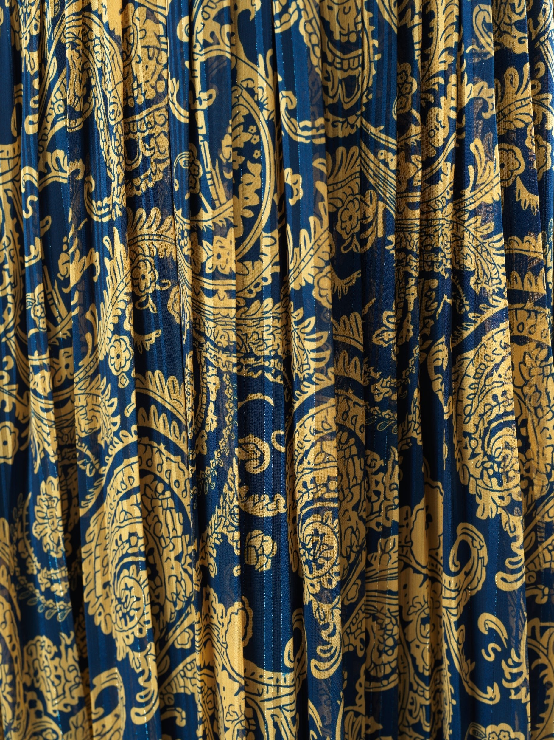 Navy and Gold Henna print silk chiffon shimmer maxi dress Kabayare