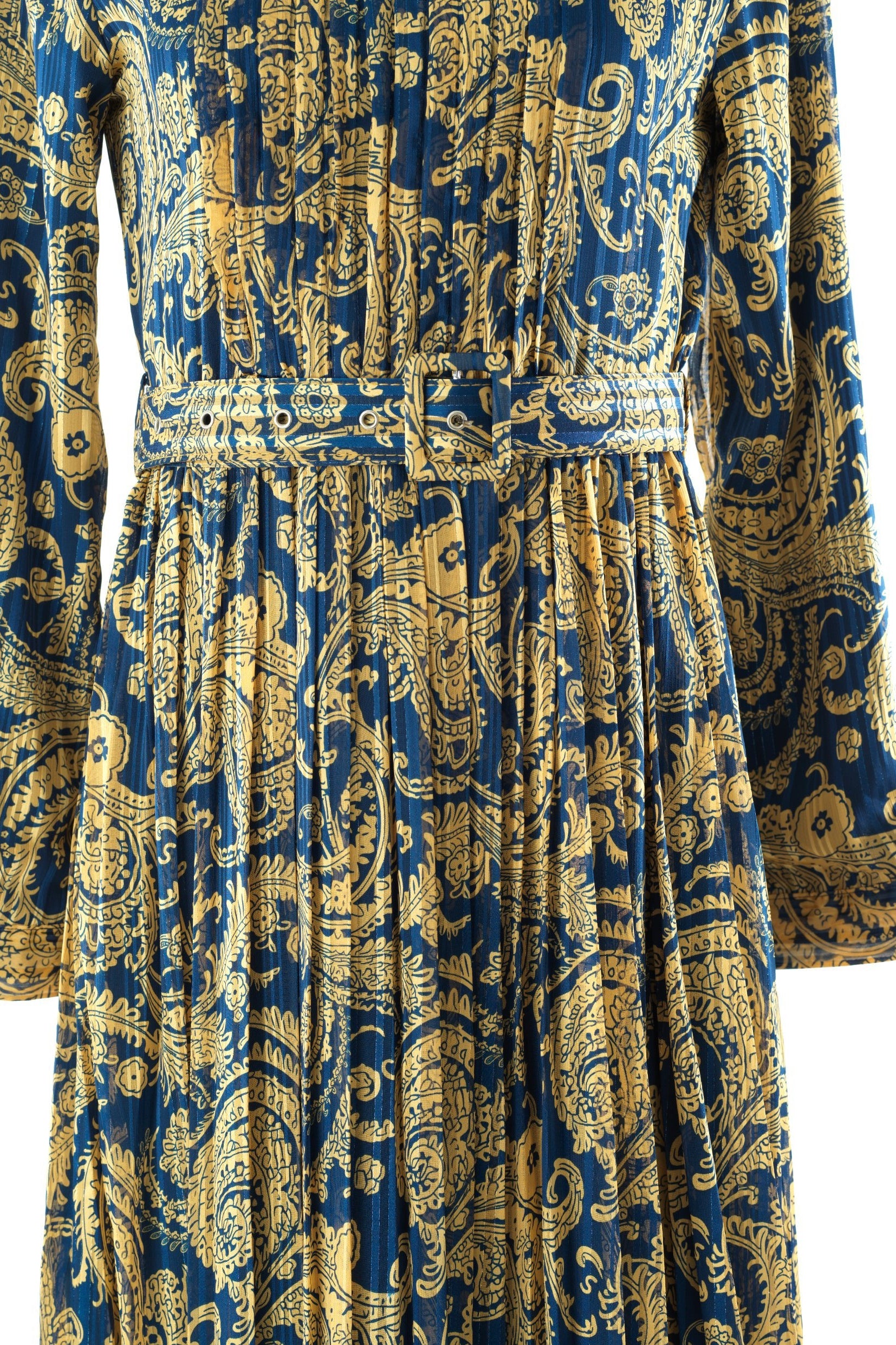 Navy and Gold Henna print silk chiffon shimmer maxi dress Kabayare