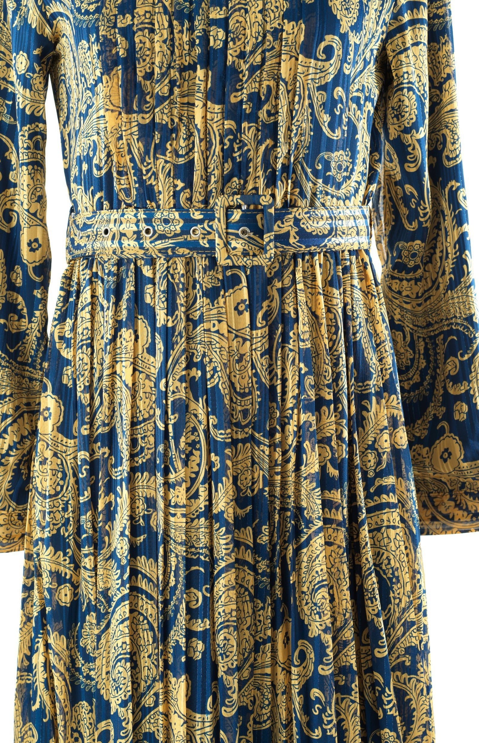 Navy and Gold Henna print silk chiffon shimmer maxi dress Kabayare